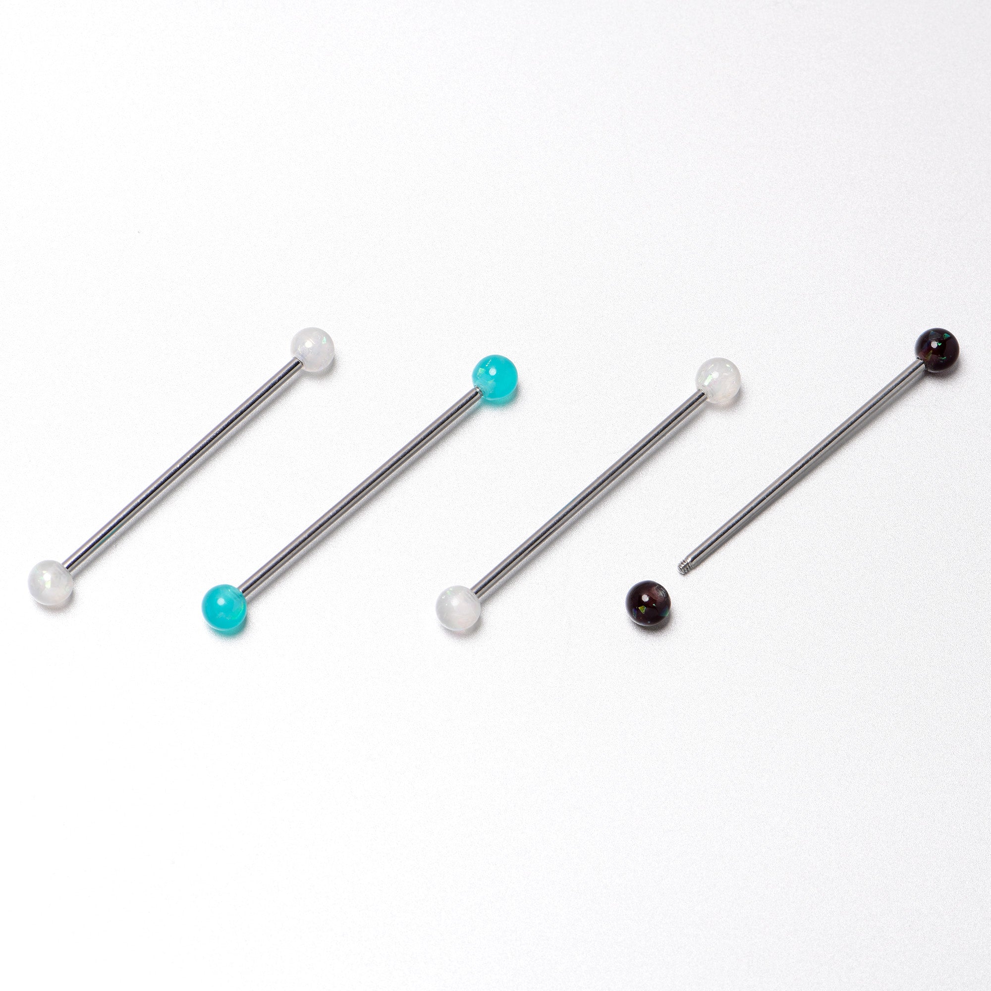 BodyCandy 14G Green Aurora Black Faux Opal Pack Industrial Barbell Set of 4 — size reference