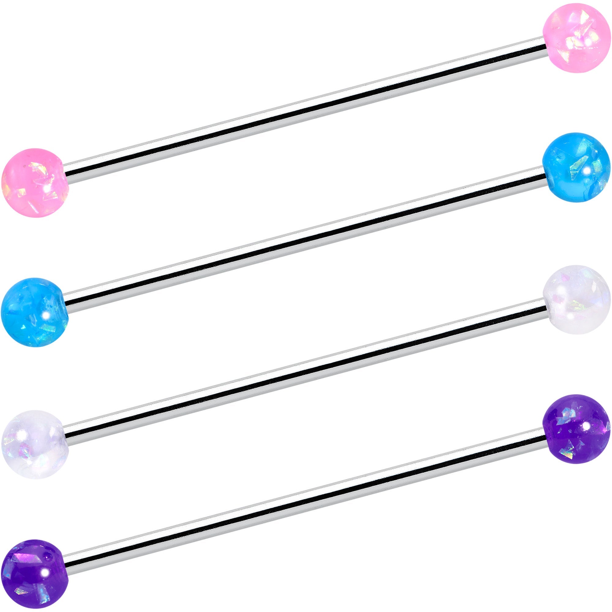 BodyCandy 14G Pink White Purple Faux Opal Pack Industrial Barbell Set of 4 — main product shot