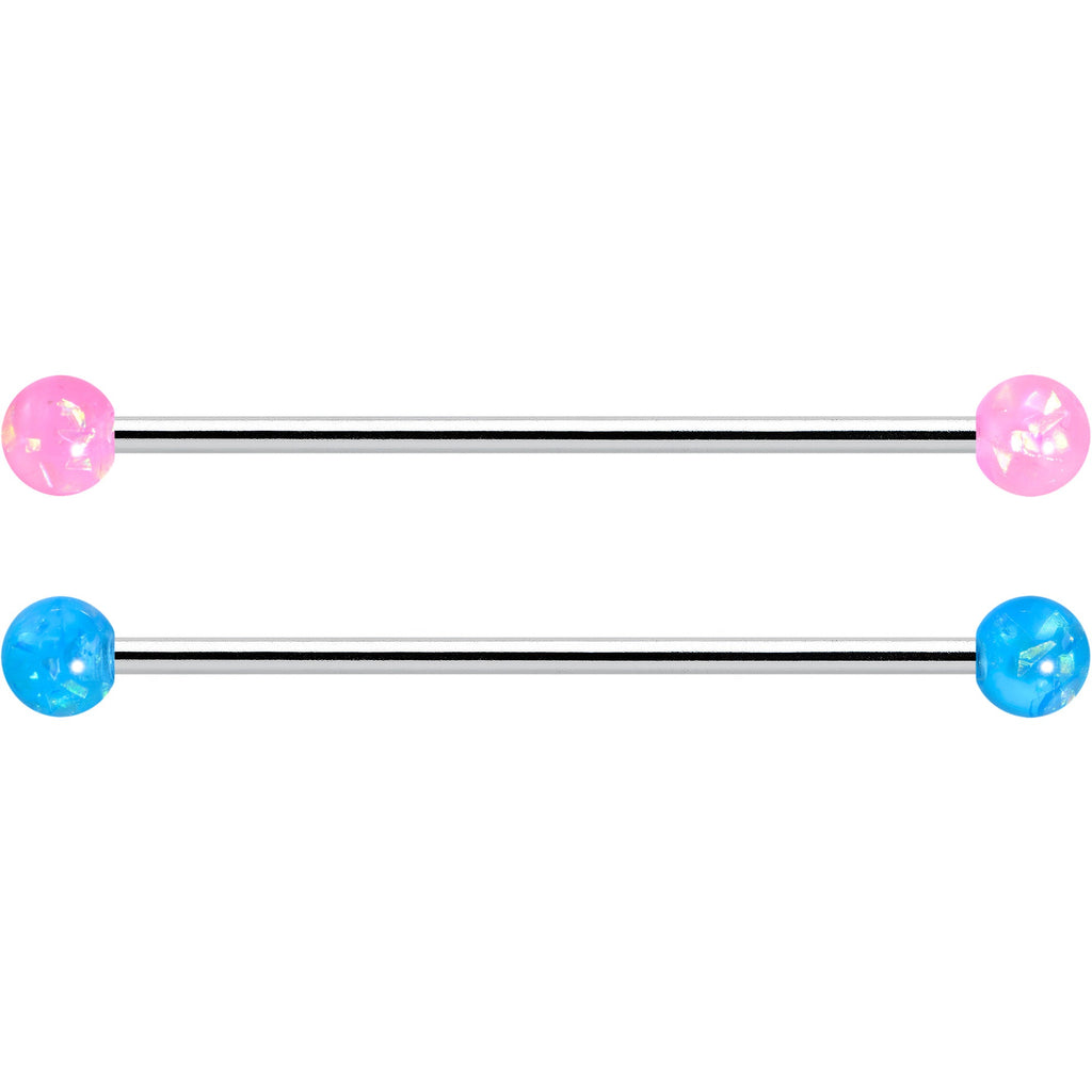 BodyCandy 14G Pink White Purple Faux Opal Pack Industrial Barbell Set of 4 — detail close-up