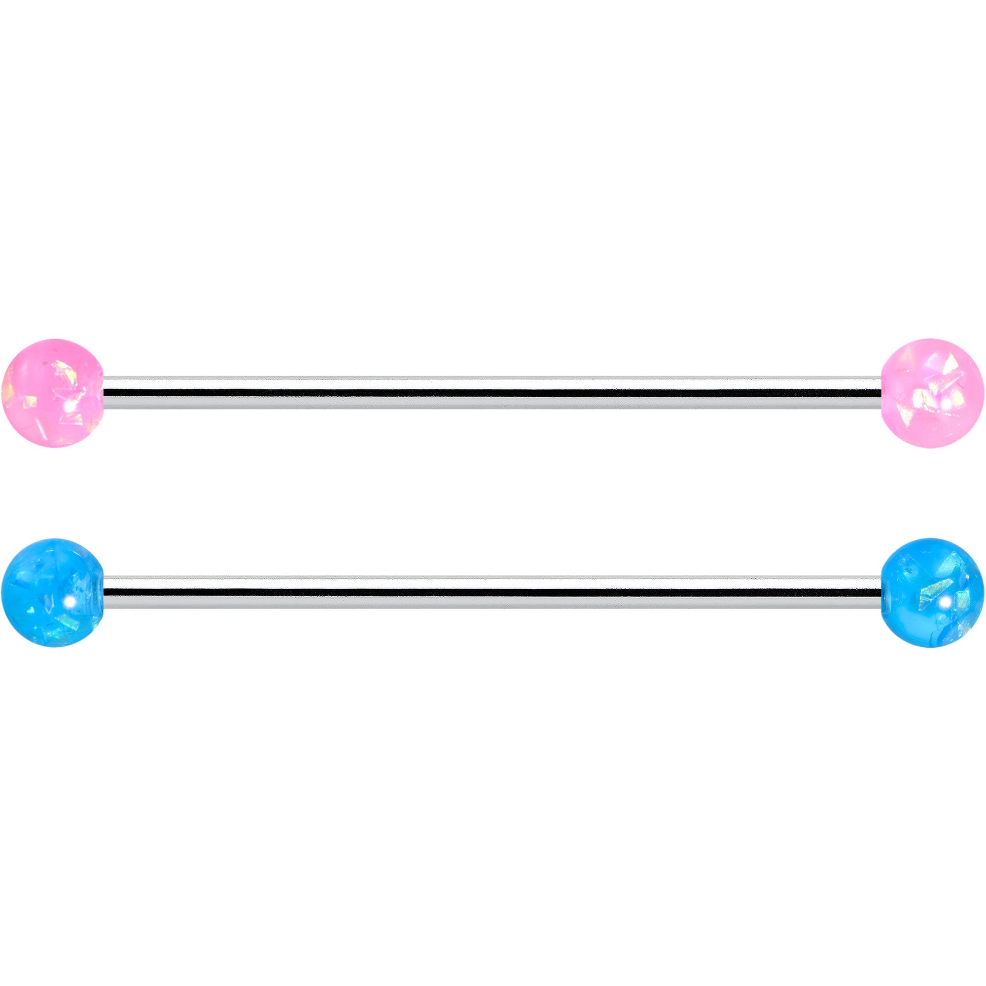 BodyCandy 14G Pink White Purple Faux Opal Pack Industrial Barbell Set of 4 — detail close-up