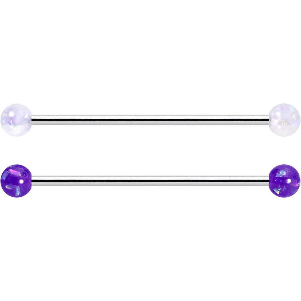 BodyCandy 14G Pink White Purple Faux Opal Pack Industrial Barbell Set of 4 — lifestyle context