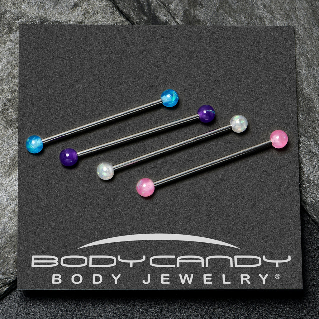BodyCandy 14G Pink White Purple Faux Opal Pack Industrial Barbell Set of 4 — alternative angle