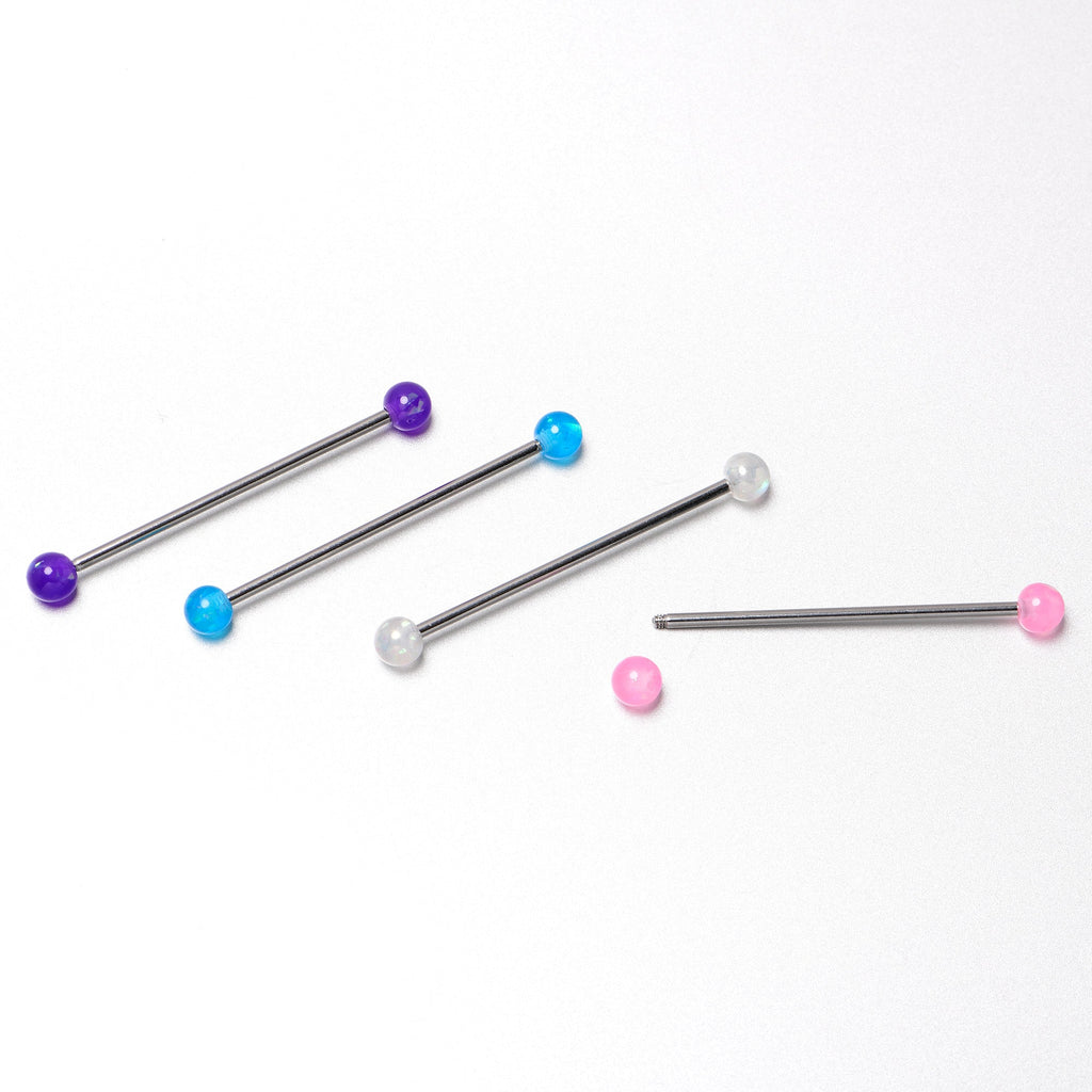 BodyCandy 14G Pink White Purple Faux Opal Pack Industrial Barbell Set of 4 — size reference