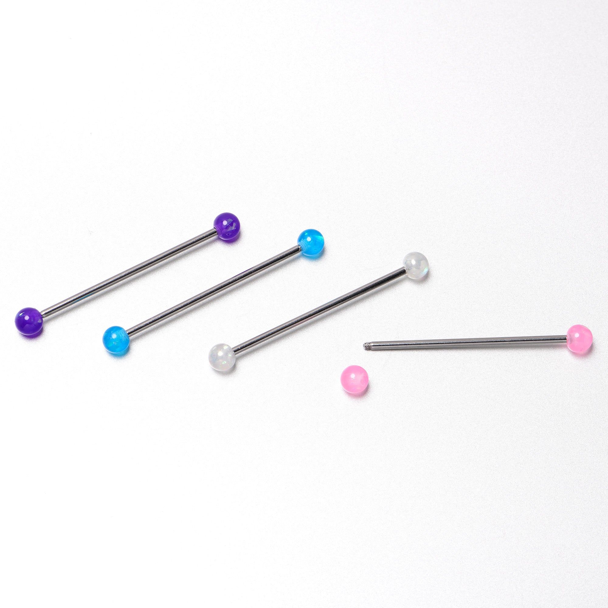 BodyCandy 14G Pink White Purple Faux Opal Pack Industrial Barbell Set of 4 — size reference