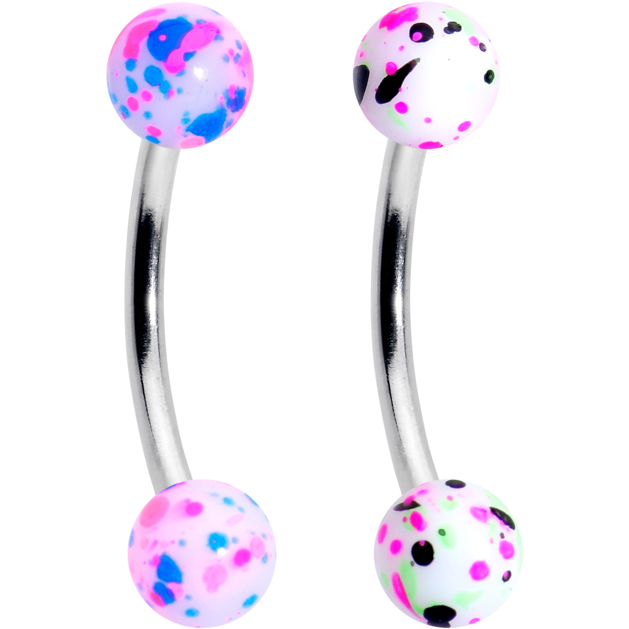 BodyCandy 16G 3/8 Splatter Pink Green Blue Curved Eyebrow Ring Set of 4 — lifestyle context