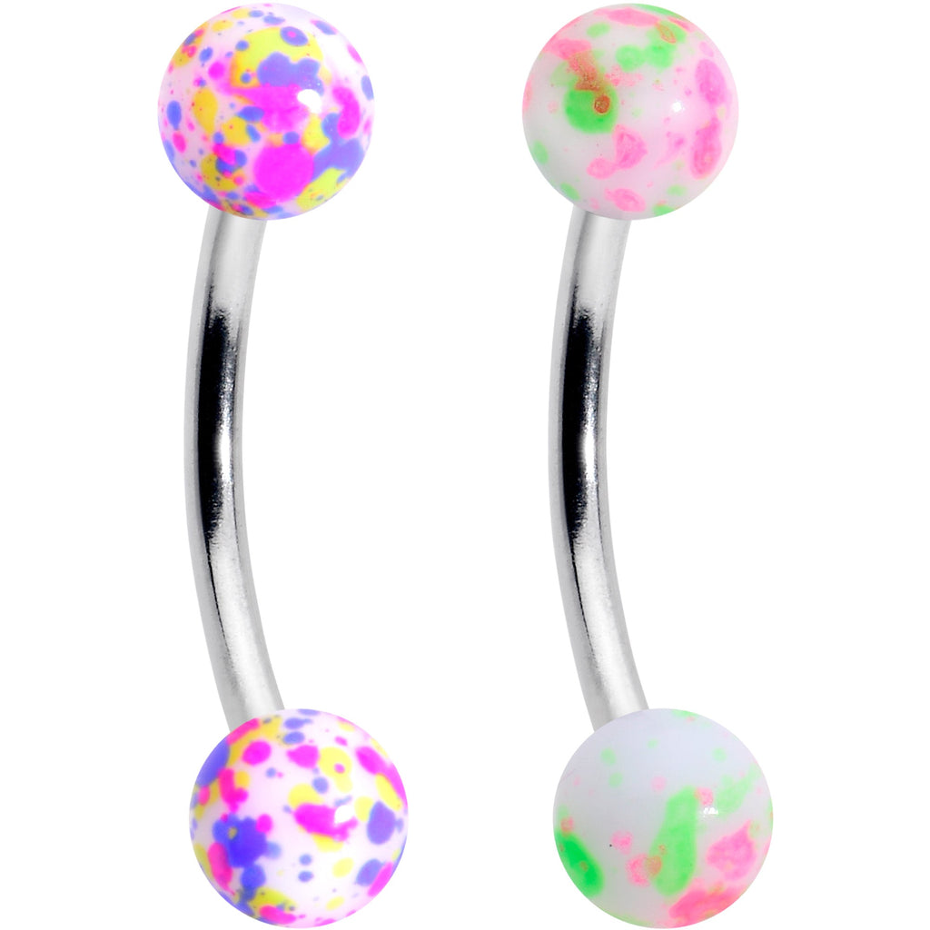 BodyCandy 16G 3/8 Splatter Pink Green Blue Curved Eyebrow Ring Set of 4 — side view