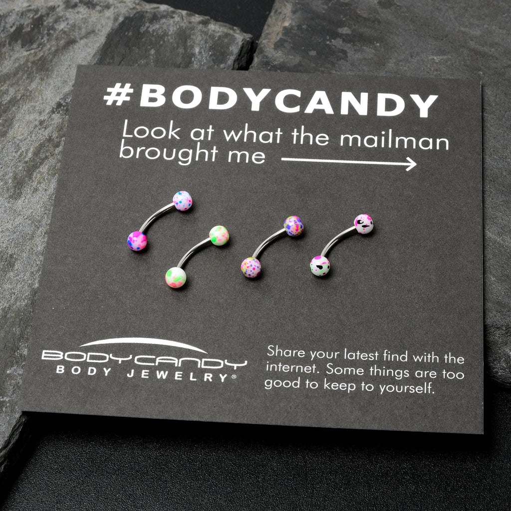 BodyCandy 16G 3/8 Splatter Pink Green Blue Curved Eyebrow Ring Set of 4 — back view