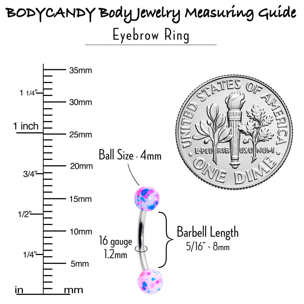 BodyCandy 16G 3/8 Splatter Pink Green Blue Curved Eyebrow Ring Set of 4 — alternative angle