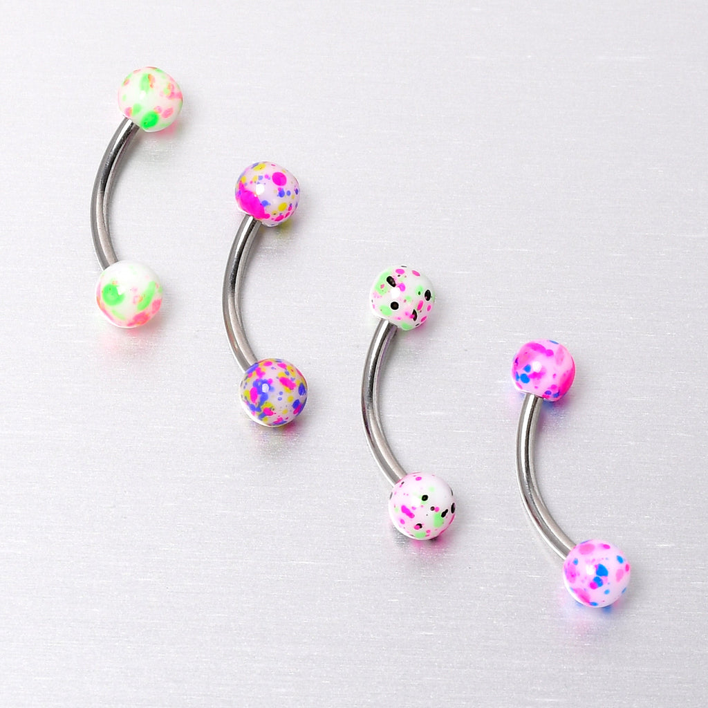 BodyCandy 16G 3/8 Splatter Pink Green Blue Curved Eyebrow Ring Set of 4 — in-use photo