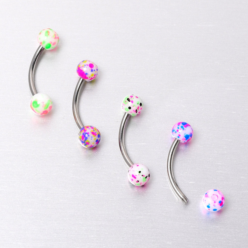 BodyCandy 16G 3/8 Splatter Pink Green Blue Curved Eyebrow Ring Set of 4 — size reference