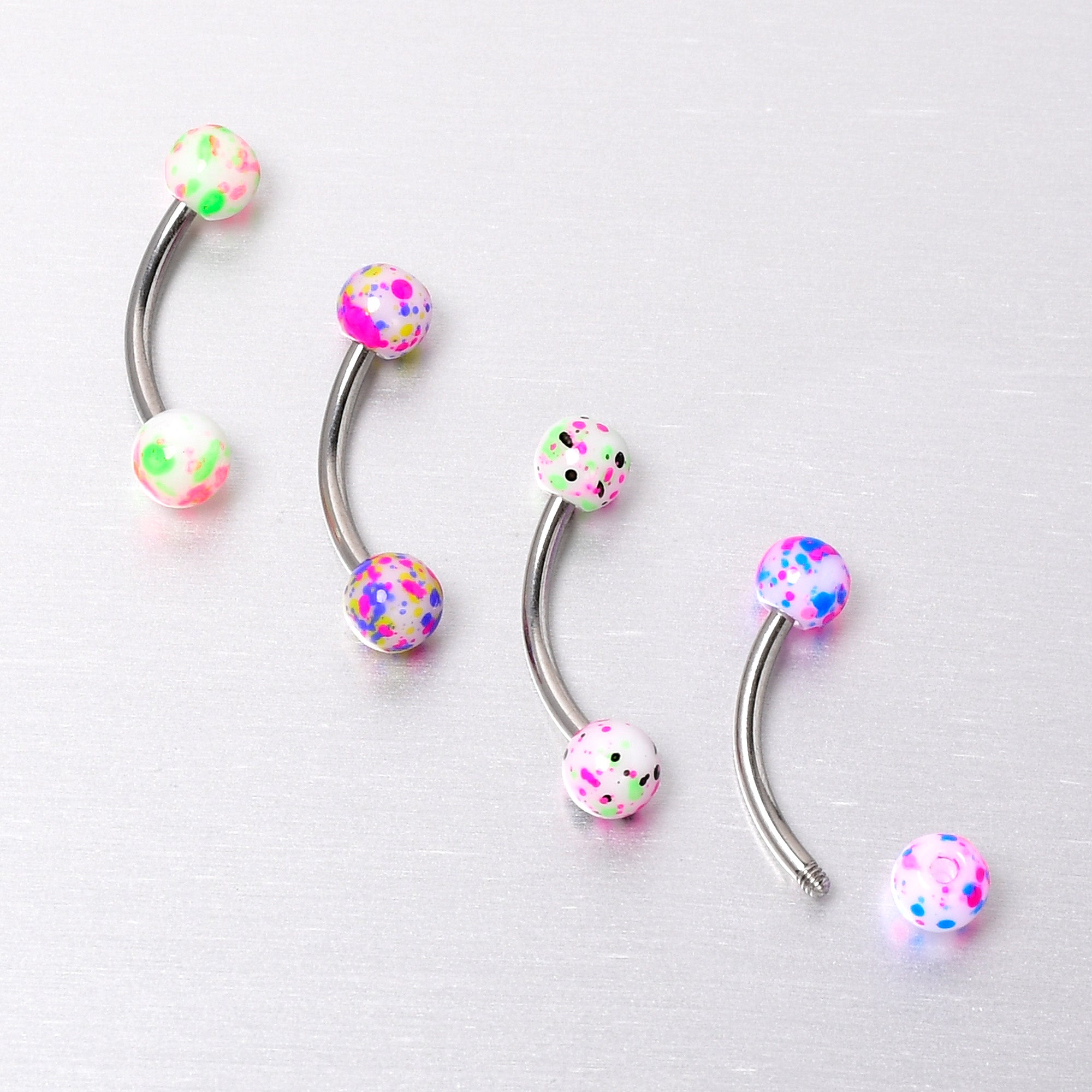 BodyCandy 16G 3/8 Splatter Pink Green Blue Curved Eyebrow Ring Set of 4 — size reference