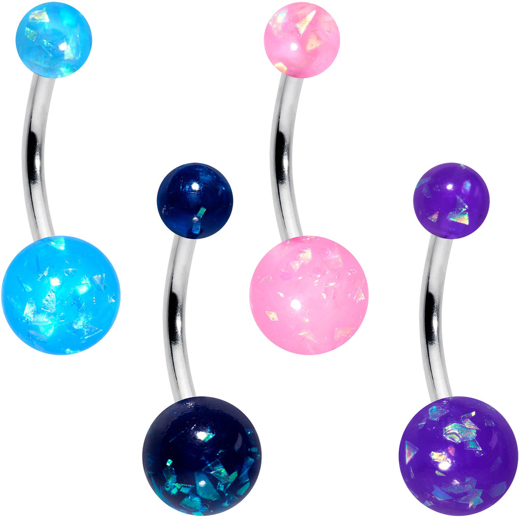 BodyCandy Blue Pink Purple Faux Opal Pack Belly Ring Set of 4 — main product shot