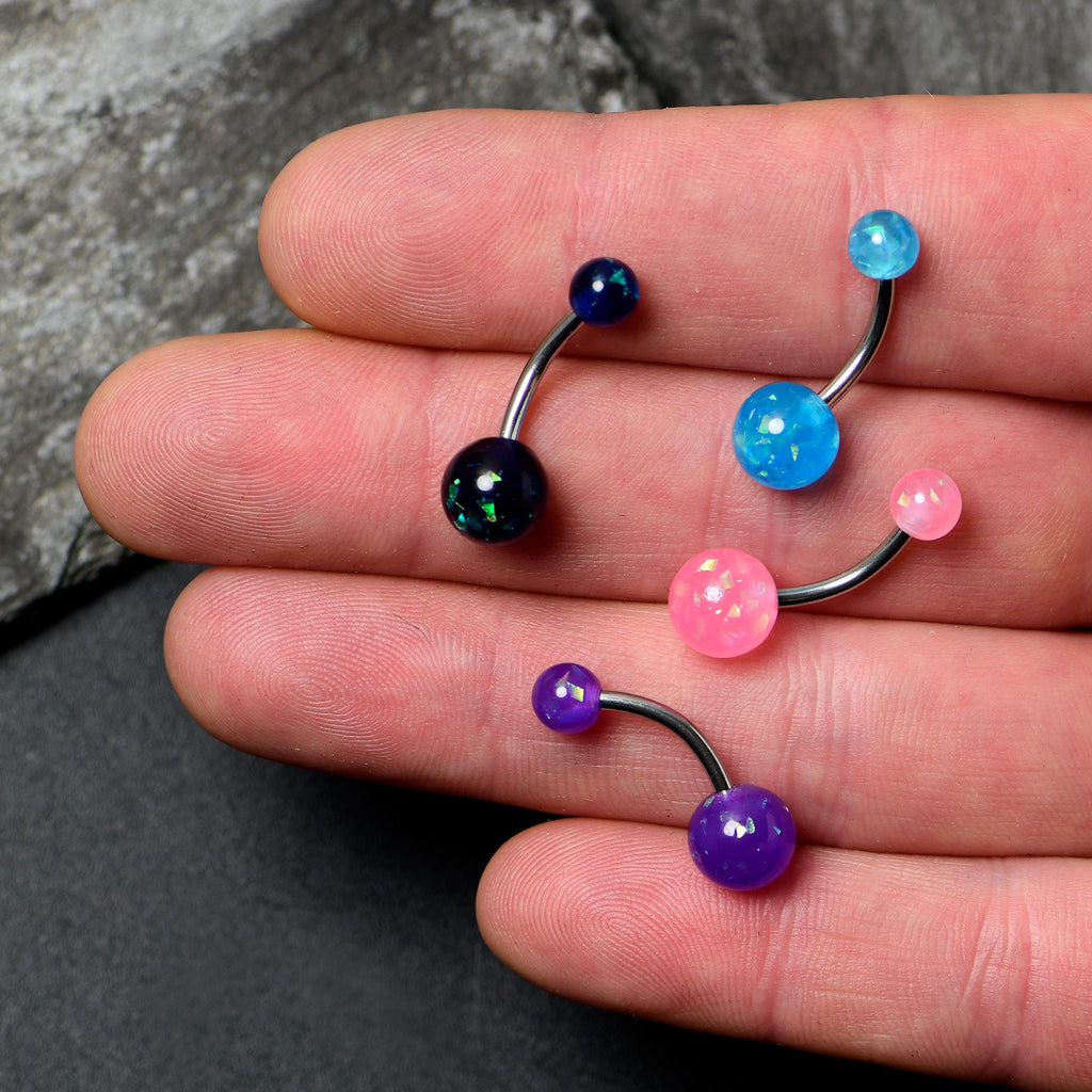 BodyCandy Blue Pink Purple Faux Opal Pack Belly Ring Set of 4 — side view