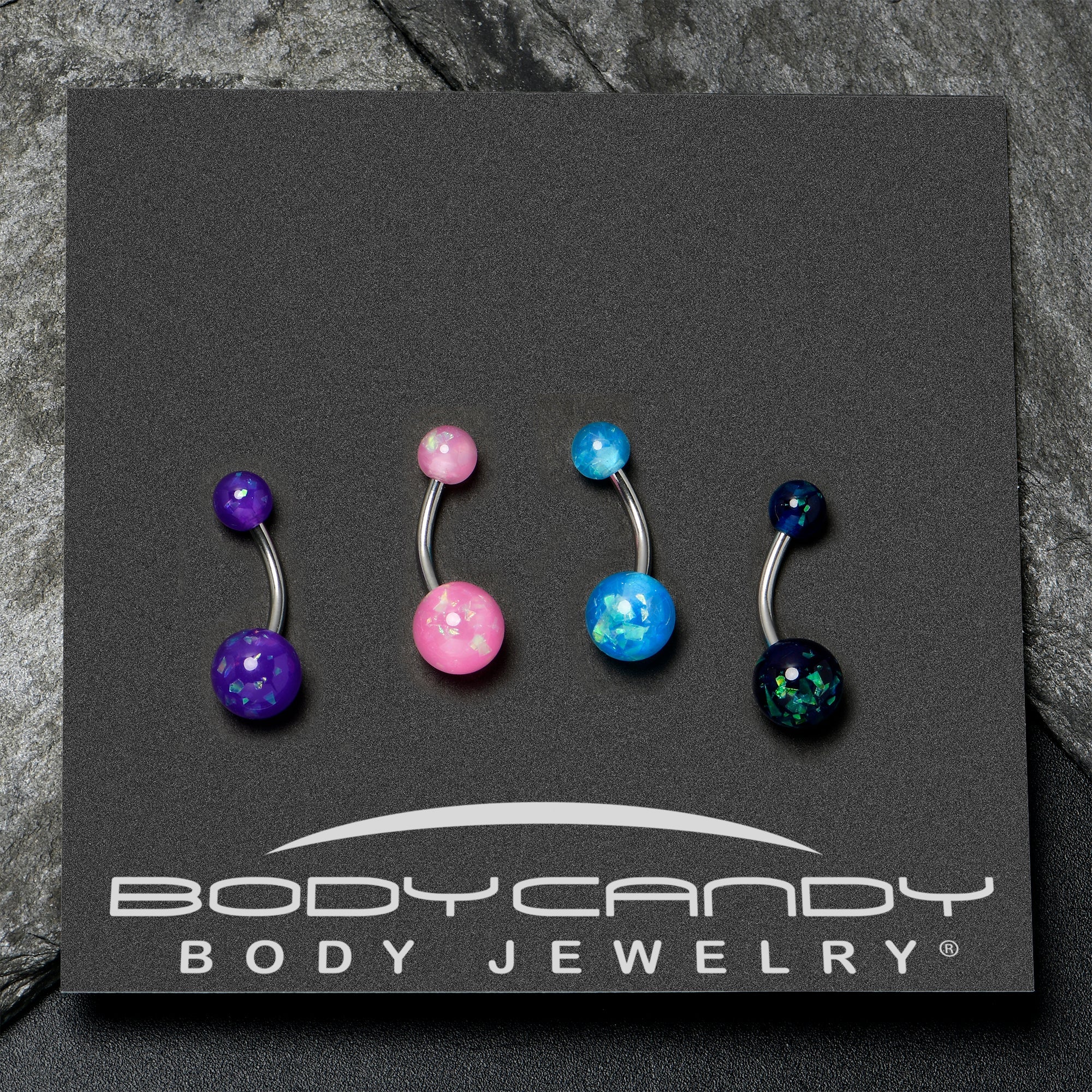 BodyCandy Blue Pink Purple Faux Opal Pack Belly Ring Set of 4 — alternative angle