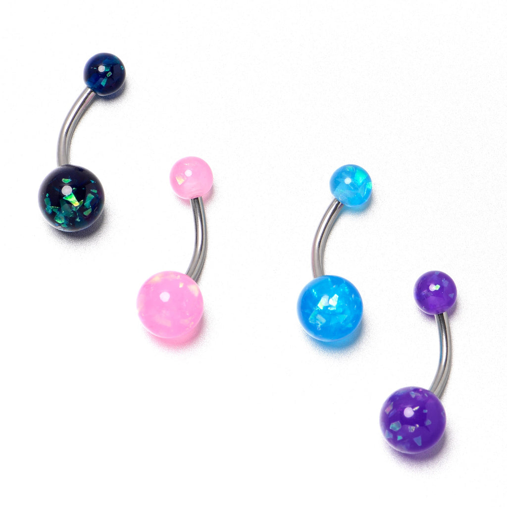BodyCandy Blue Pink Purple Faux Opal Pack Belly Ring Set of 4 — in-use photo