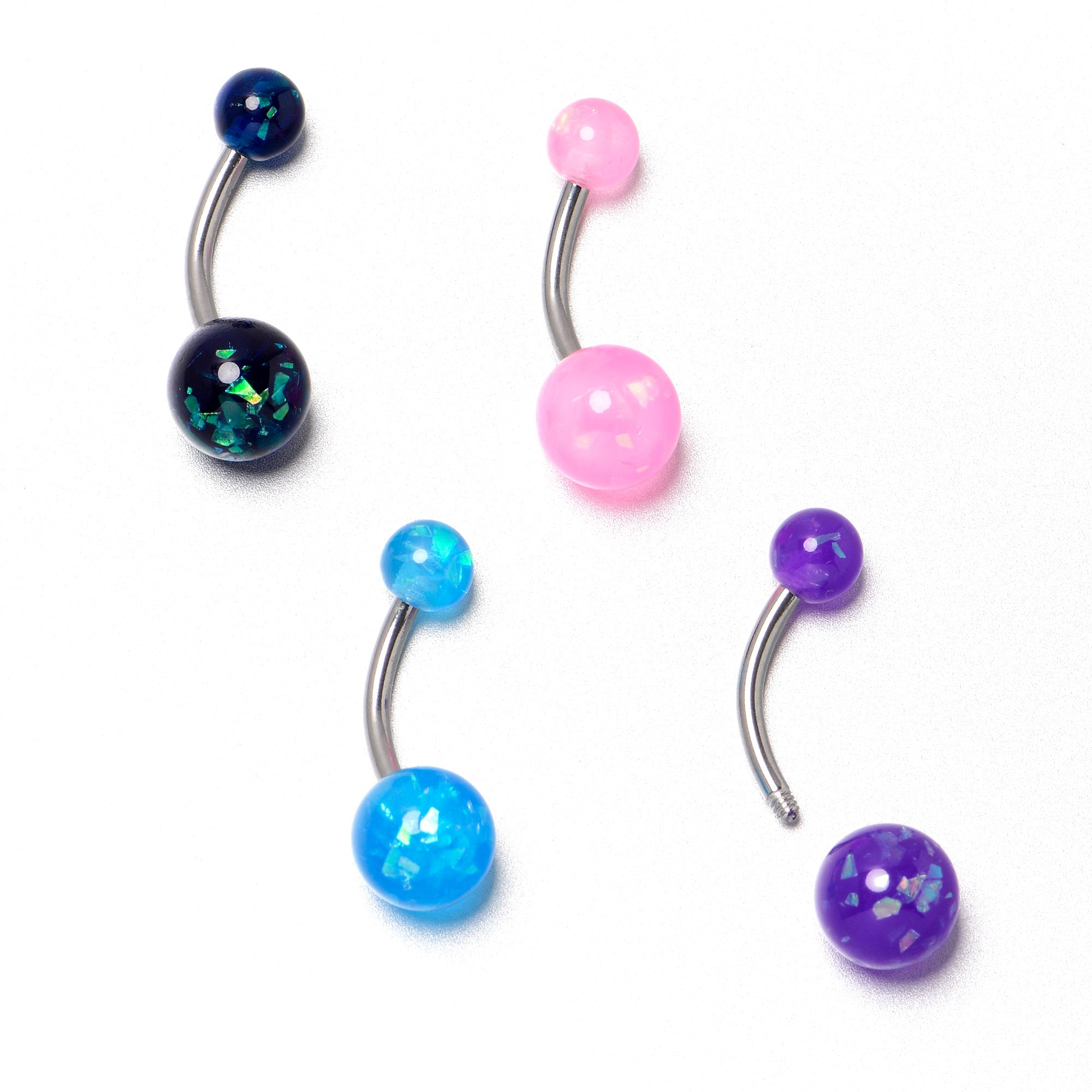 BodyCandy Blue Pink Purple Faux Opal Pack Belly Ring Set of 4 — size reference