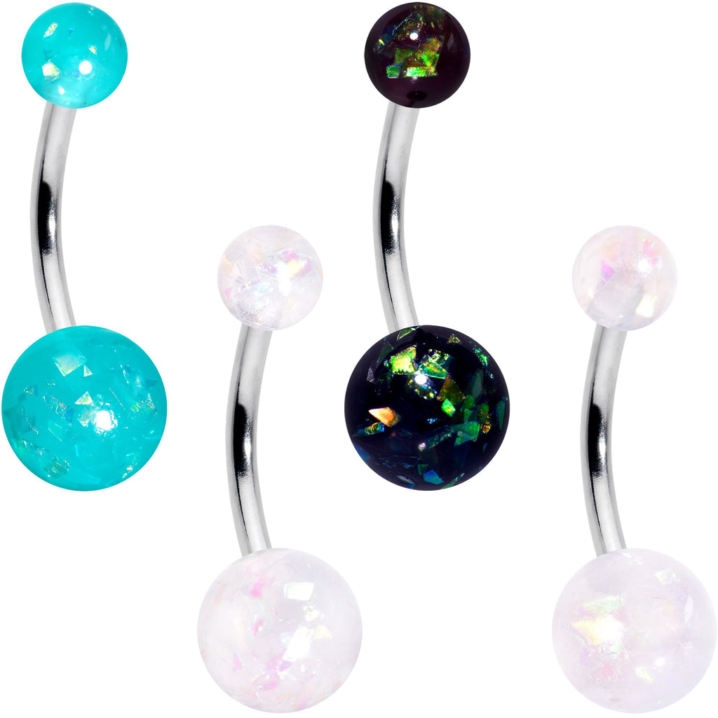 BodyCandy White Aurora Green Black Faux Opal Pack Belly Ring Set of 4 — main product shot