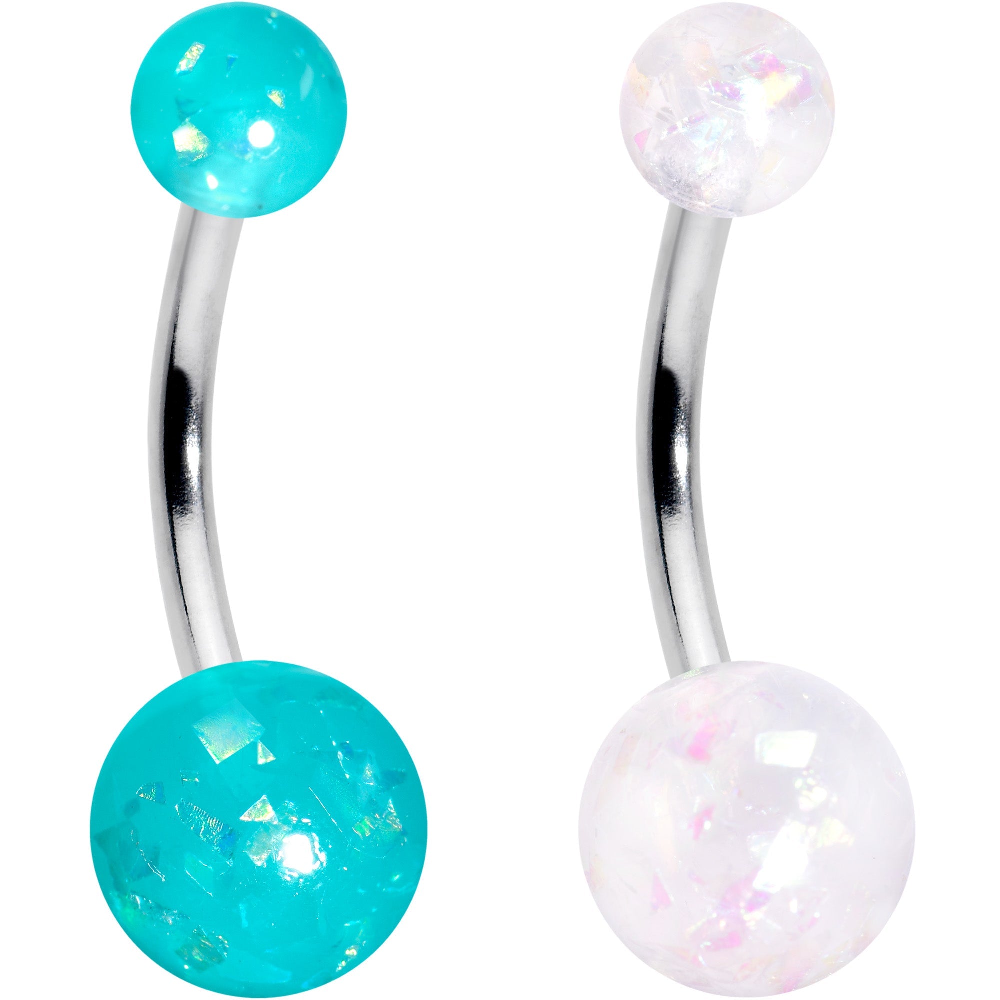 BodyCandy White Aurora Green Black Faux Opal Pack Belly Ring Set of 4 — detail close-up