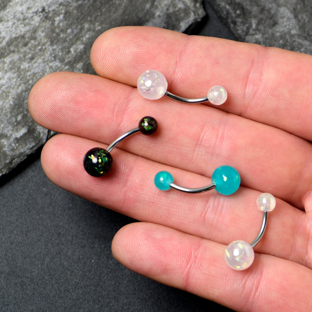 BodyCandy White Aurora Green Black Faux Opal Pack Belly Ring Set of 4 — side view