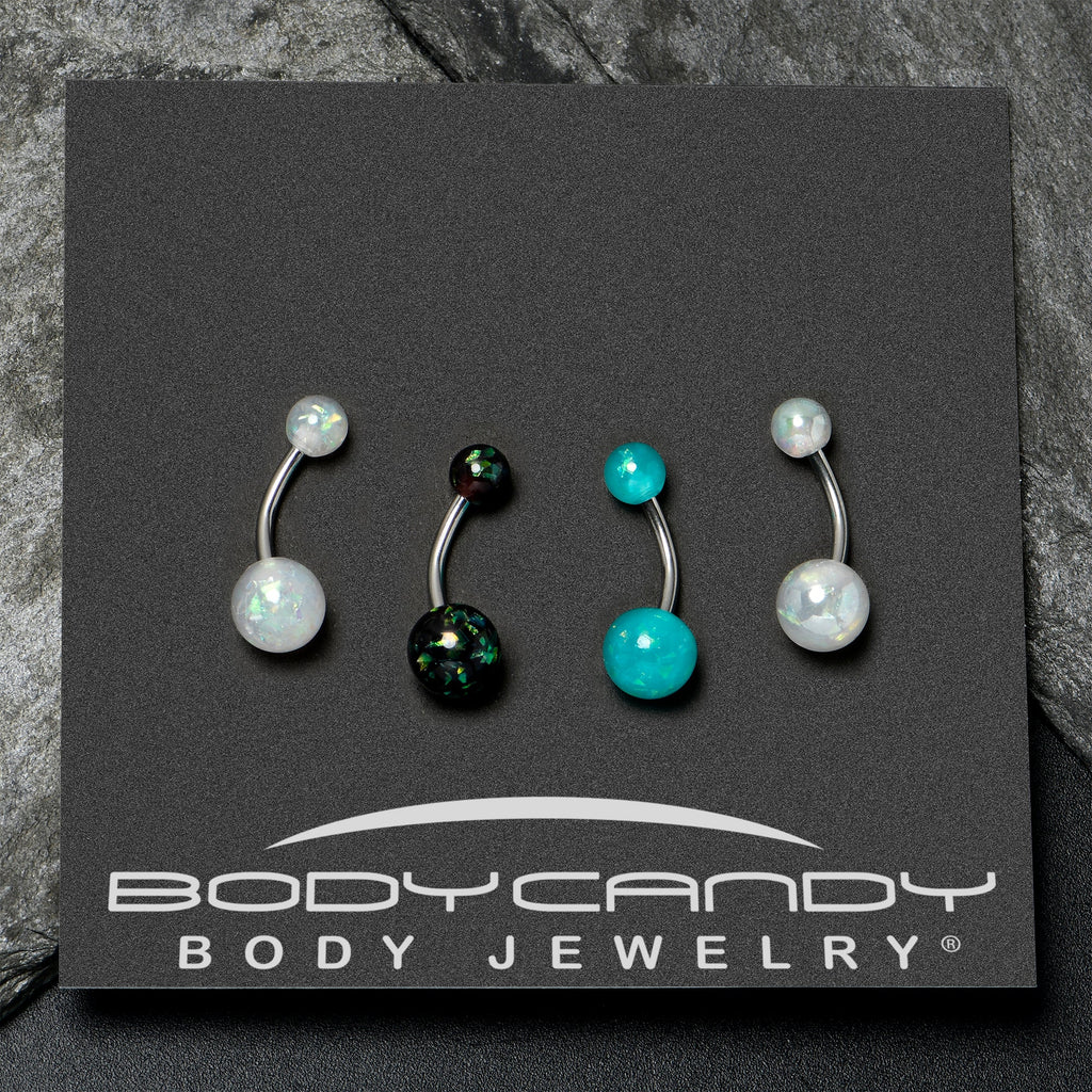BodyCandy White Aurora Green Black Faux Opal Pack Belly Ring Set of 4 — alternative angle