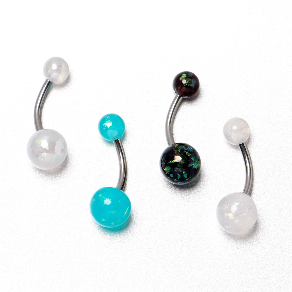 BodyCandy White Aurora Green Black Faux Opal Pack Belly Ring Set of 4 — in-use photo