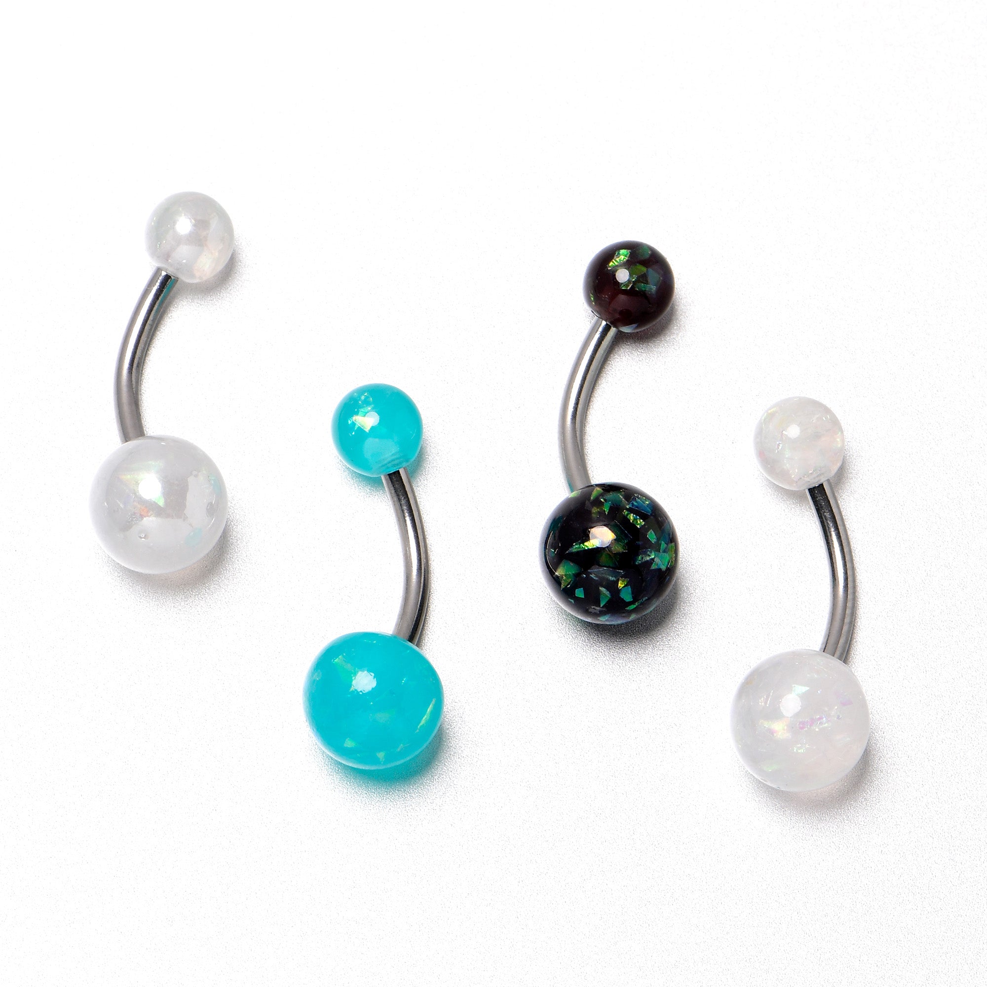 BodyCandy White Aurora Green Black Faux Opal Pack Belly Ring Set of 4 — in-use photo