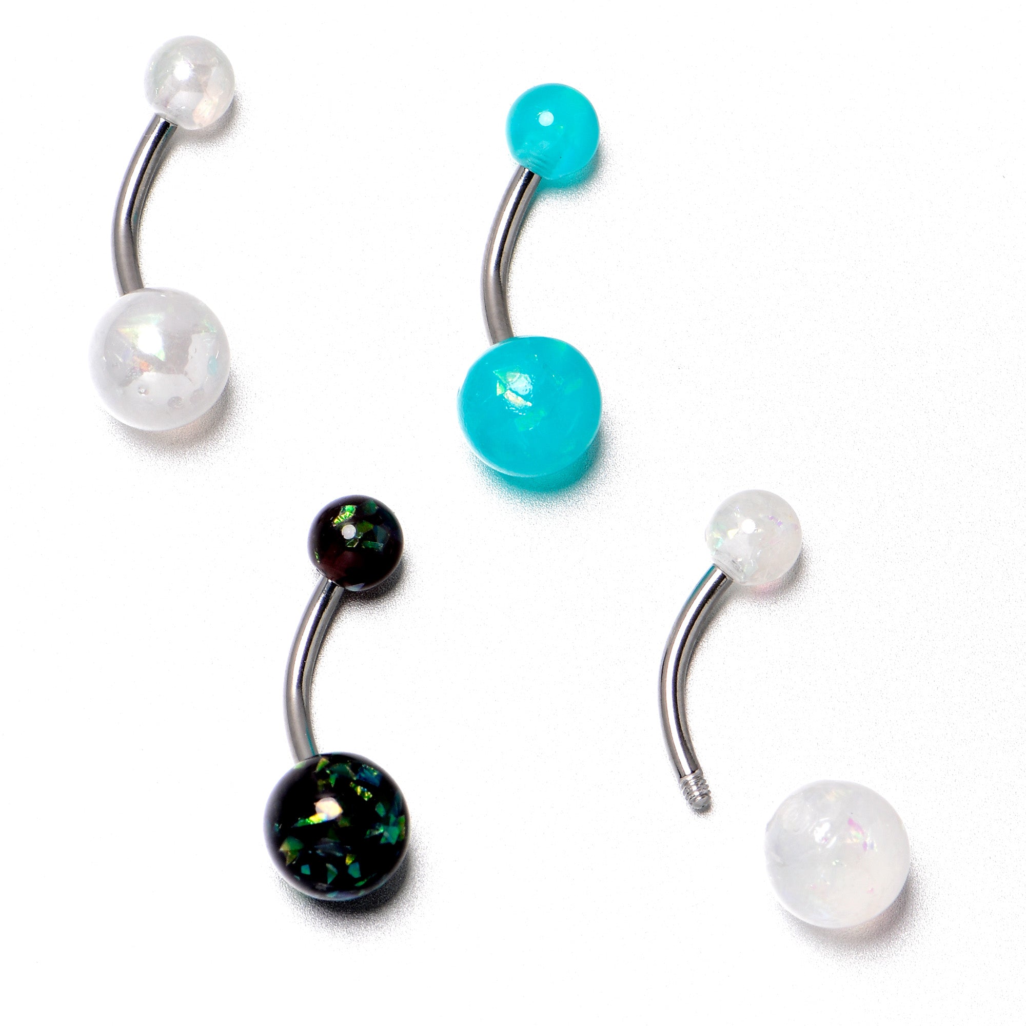 BodyCandy White Aurora Green Black Faux Opal Pack Belly Ring Set of 4 — size reference