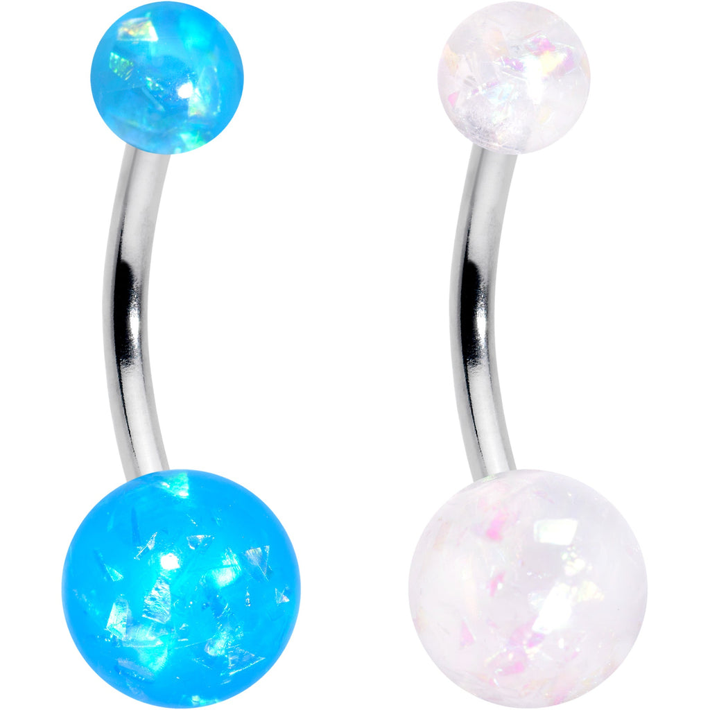 BodyCandy White Pink Purple Faux Opal Pack Belly Ring Set of 4 — detail close-up
