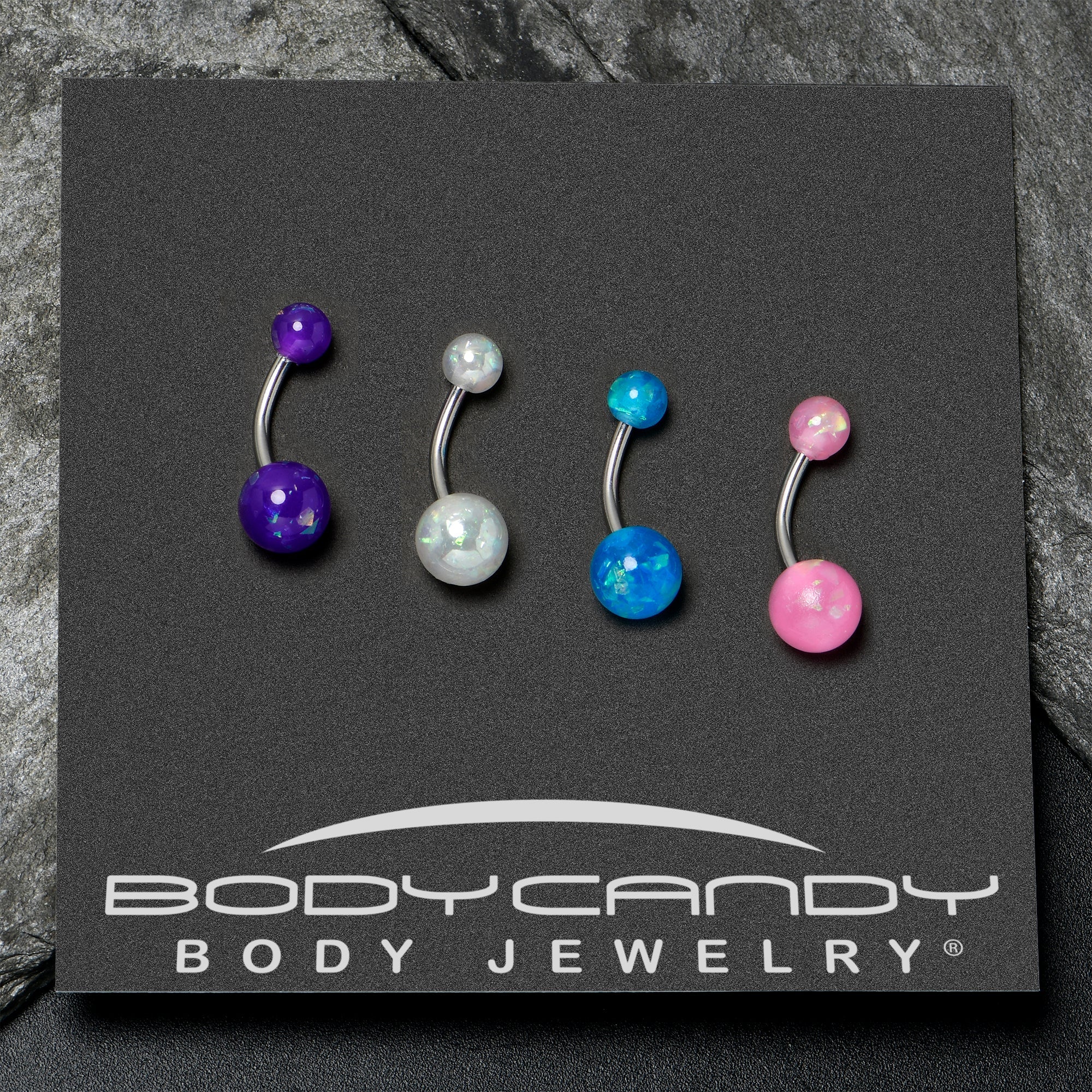 BodyCandy White Pink Purple Faux Opal Pack Belly Ring Set of 4 — alternative angle