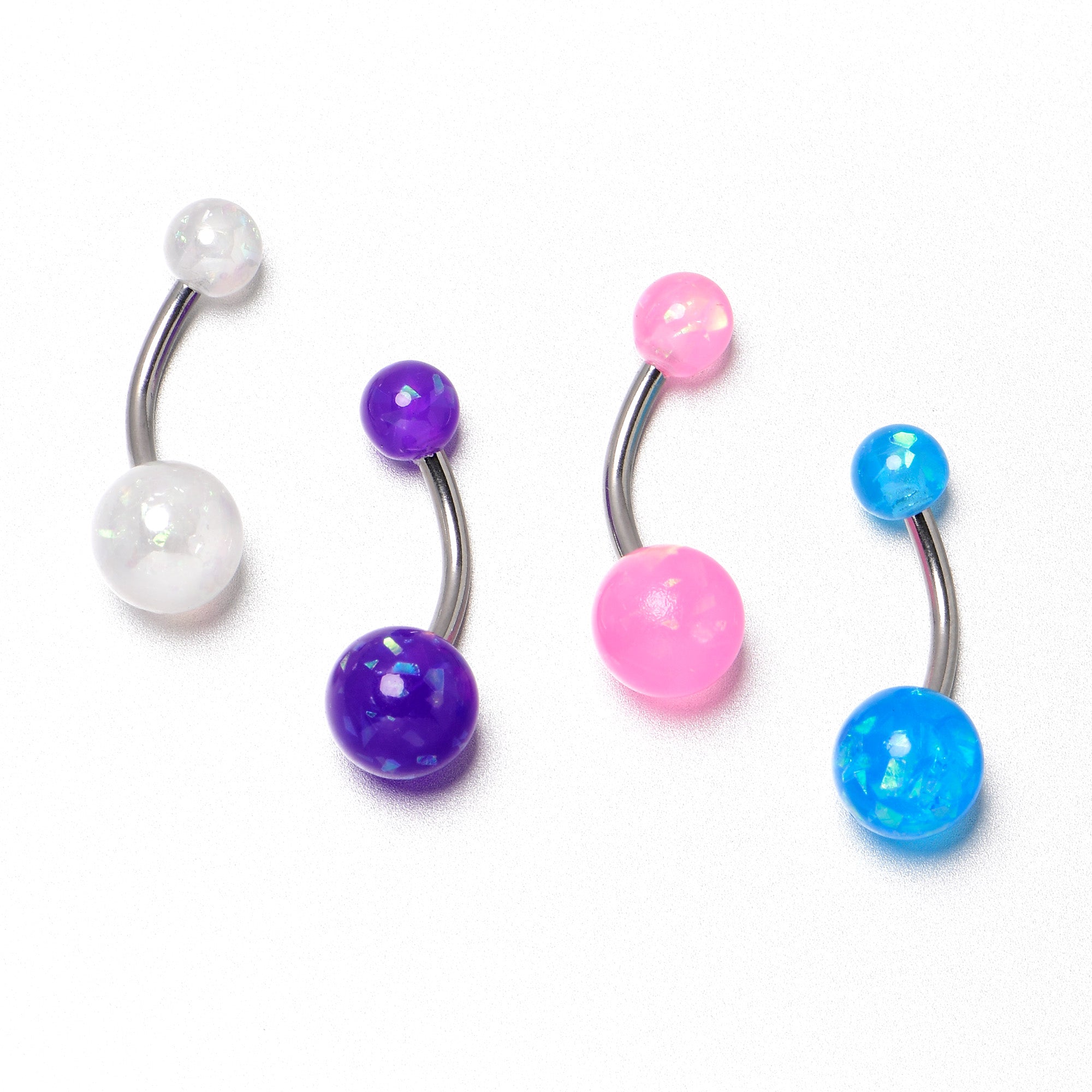 BodyCandy White Pink Purple Faux Opal Pack Belly Ring Set of 4 — in-use photo