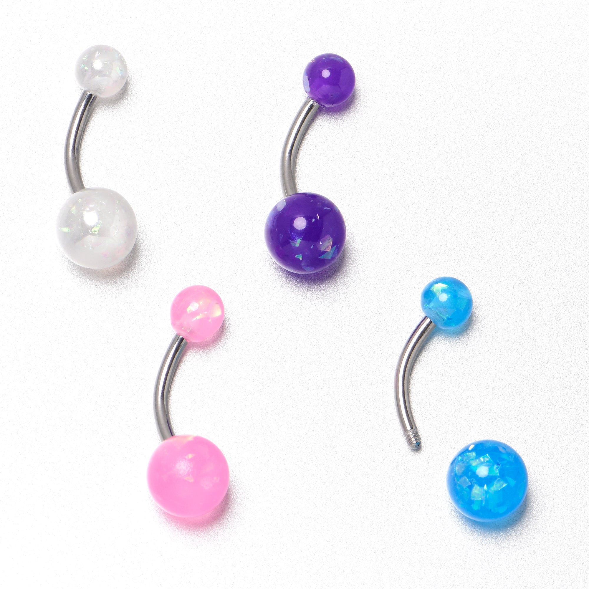 BodyCandy White Pink Purple Faux Opal Pack Belly Ring Set of 4 — size reference