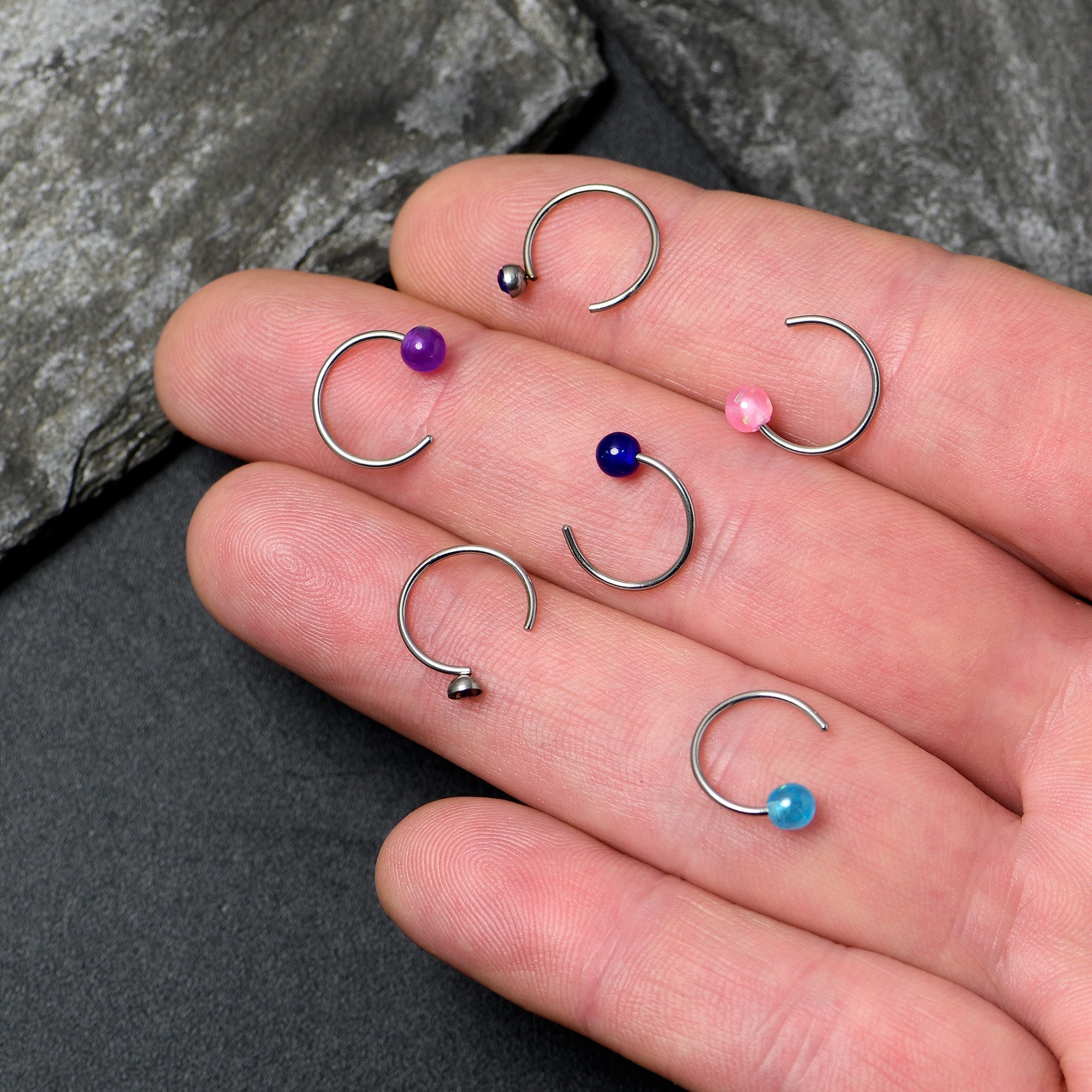 BodyCandy 20G 5/16 Nose Hoop Gem Faux Opal Pack Classy Nose Ring Set of 6 — side view