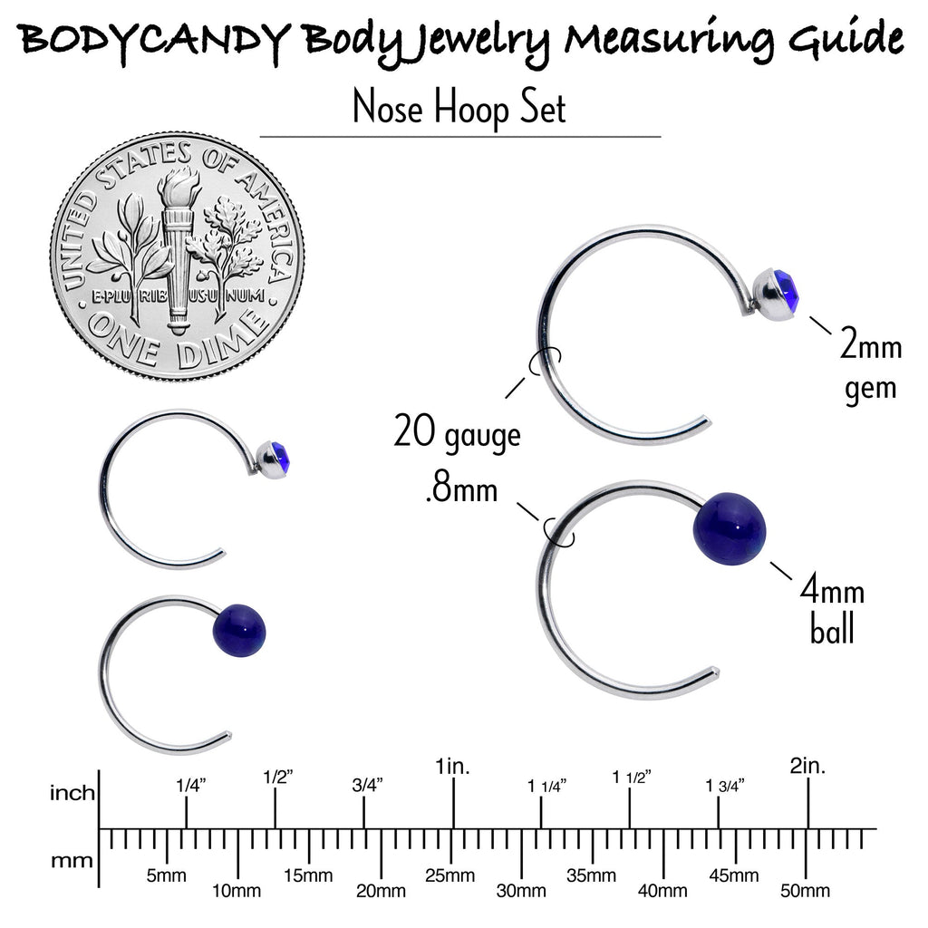BodyCandy 20G 5/16 Nose Hoop Gem Faux Opal Pack Classy Nose Ring Set of 6 — back view