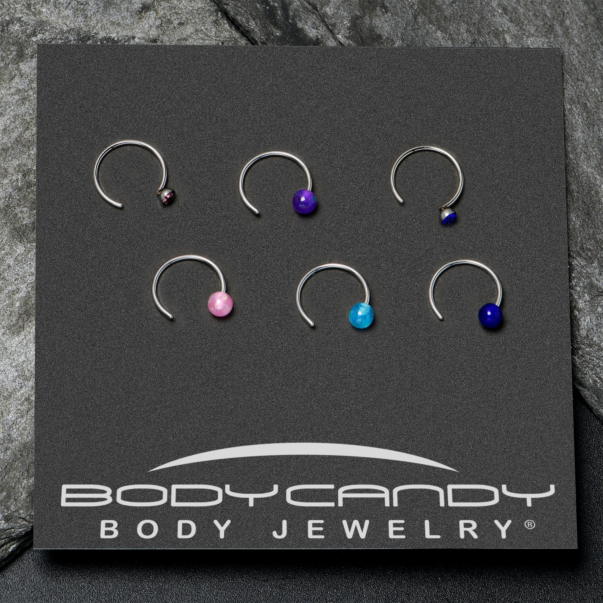 BodyCandy 20G 5/16 Nose Hoop Gem Faux Opal Pack Classy Nose Ring Set of 6 — alternative angle