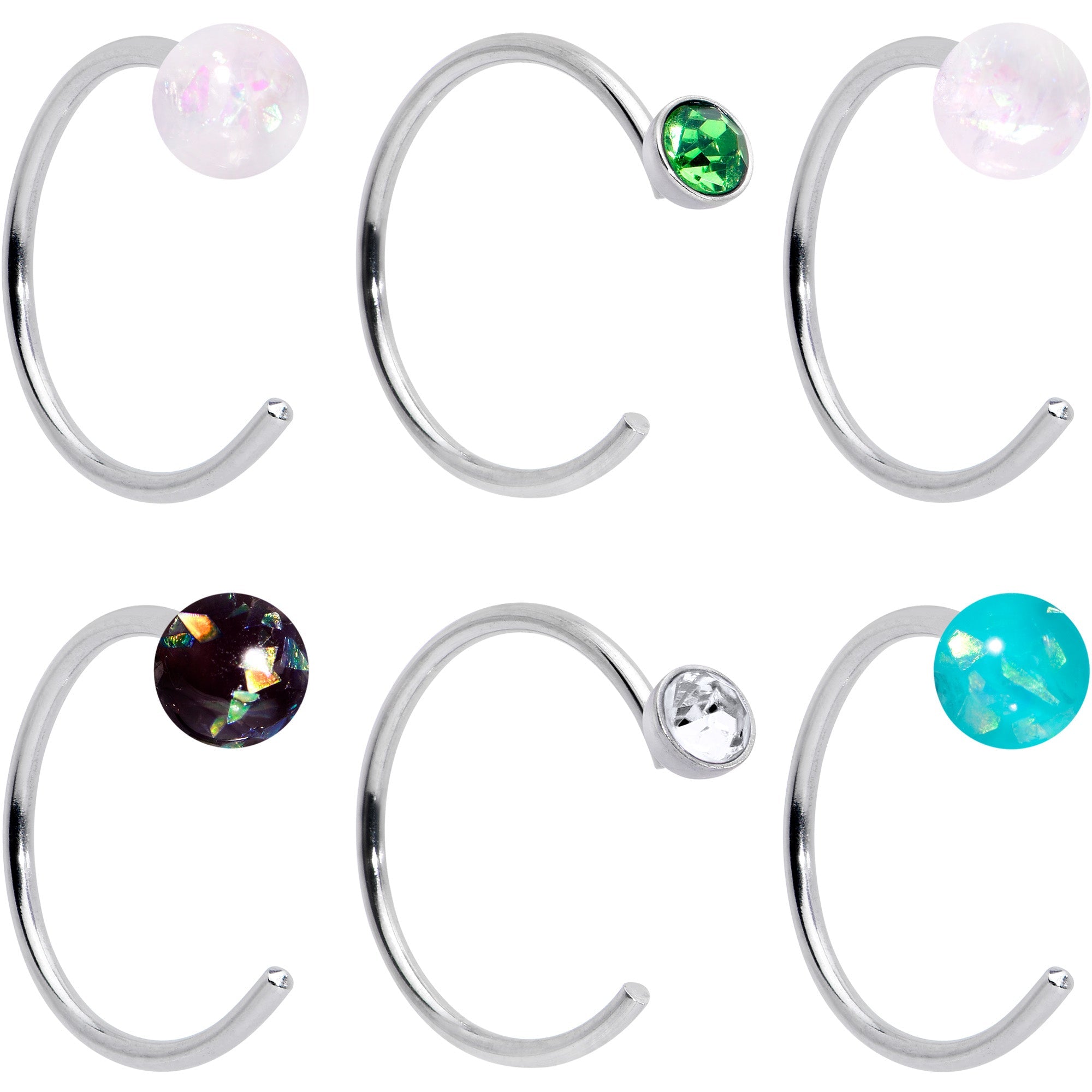 BodyCandy 20G 5/16 Nose Hoop Gem Faux Opal Pack Dynasty Nose Ring Set of 6 — main product shot
