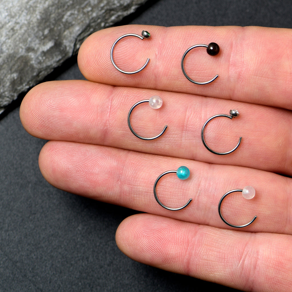 BodyCandy 20G 5/16 Nose Hoop Gem Faux Opal Pack Dynasty Nose Ring Set of 6 — side view