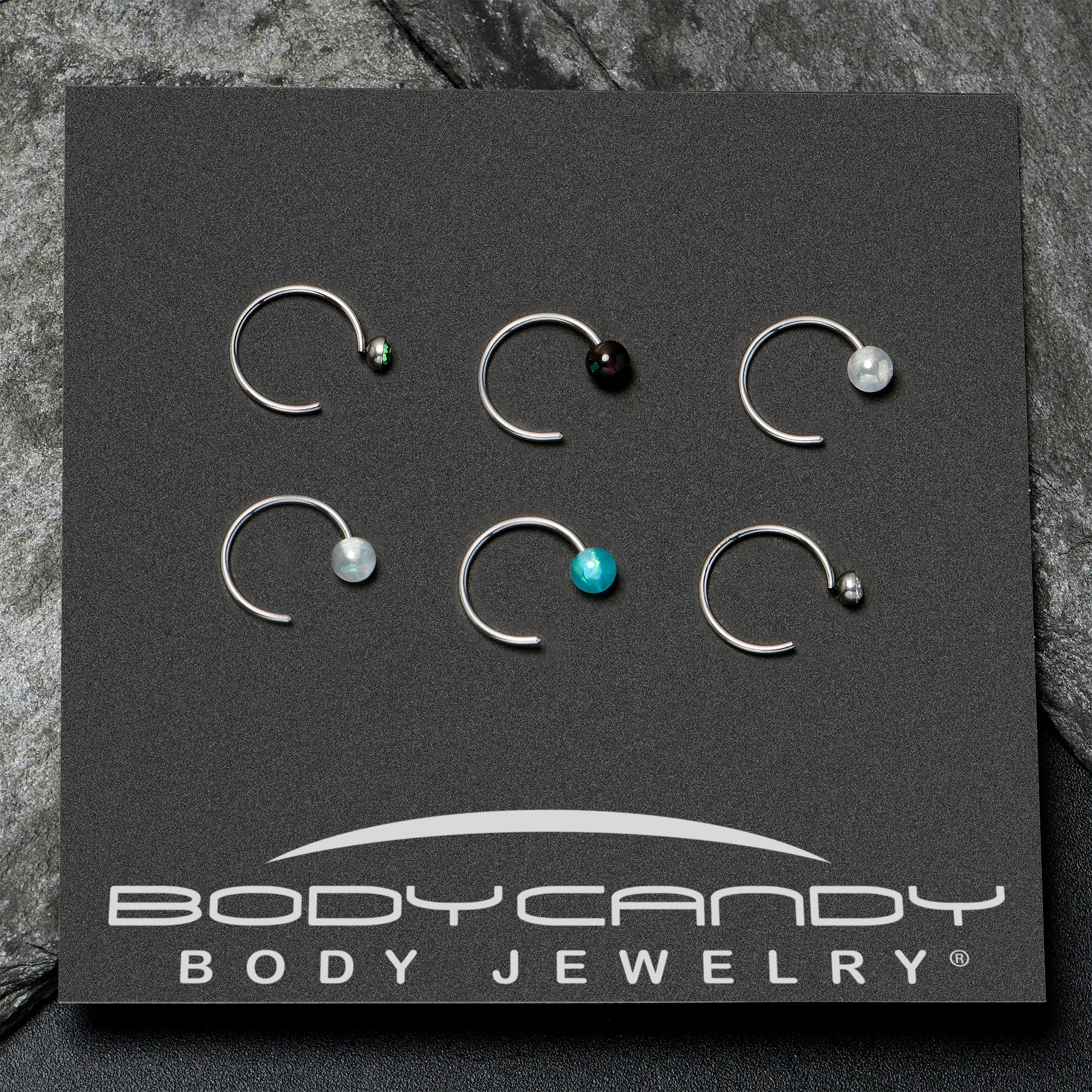 BodyCandy 20G 5/16 Nose Hoop Gem Faux Opal Pack Dynasty Nose Ring Set of 6 — alternative angle