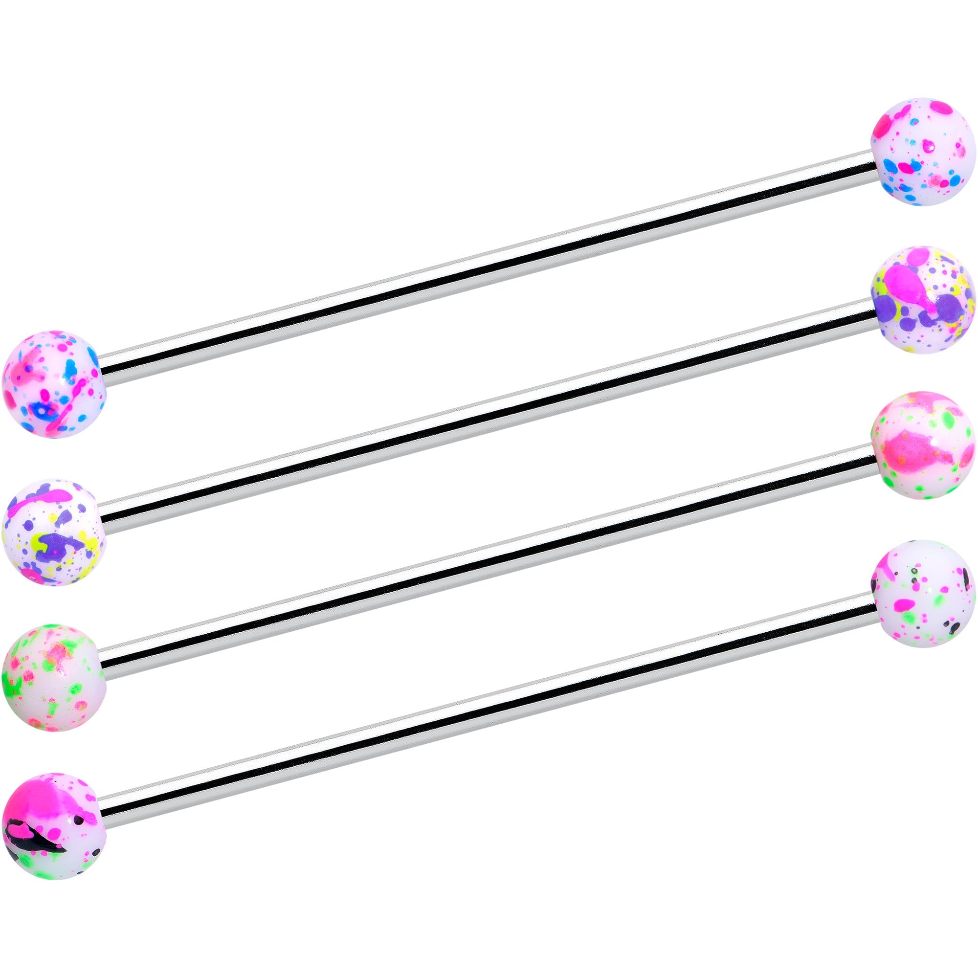BodyCandy 14G Splatter Pink White Purple Industrial Barbell 38mm Set of 4 — main product shot