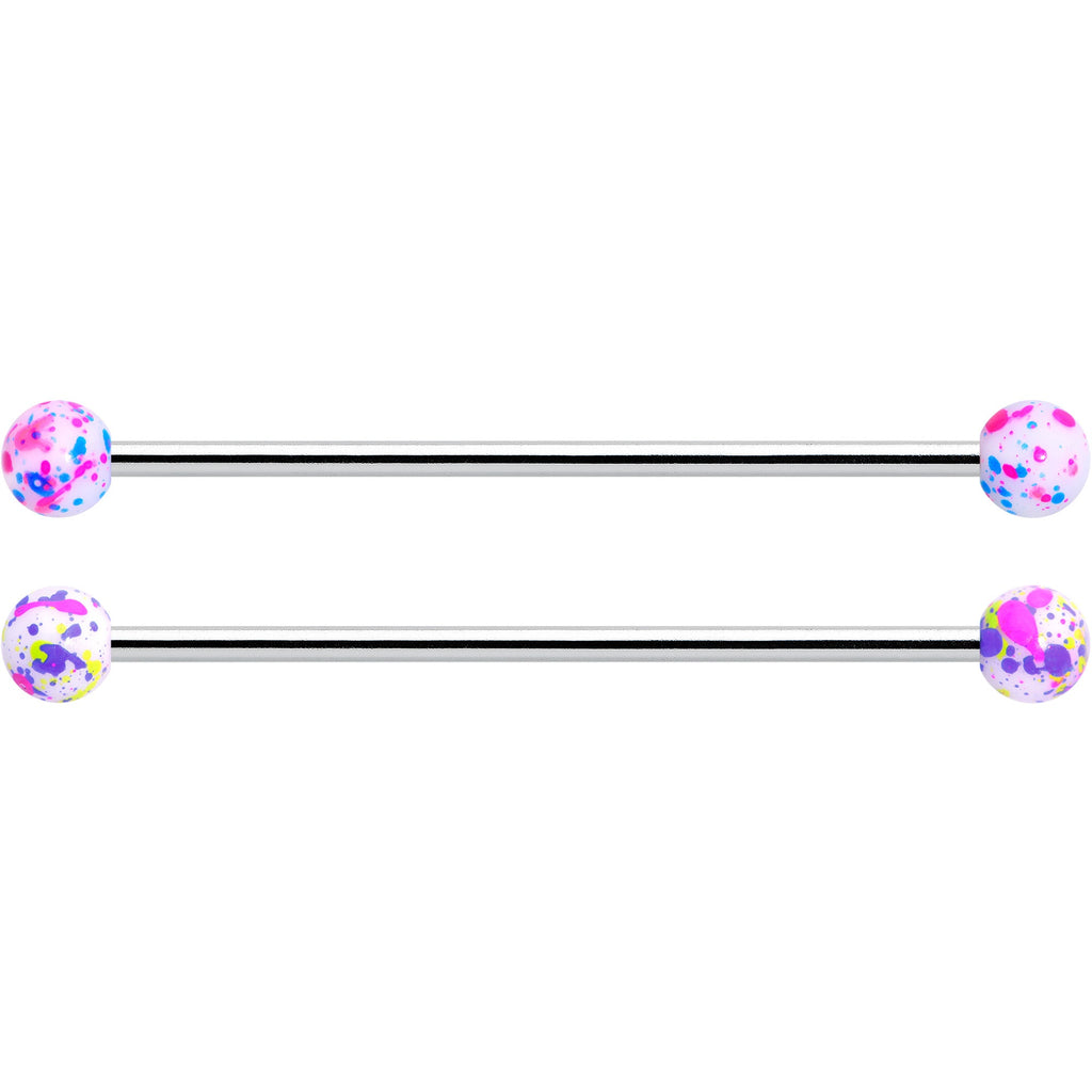 BodyCandy 14G Splatter Pink White Purple Industrial Barbell 38mm Set of 4 — lifestyle context