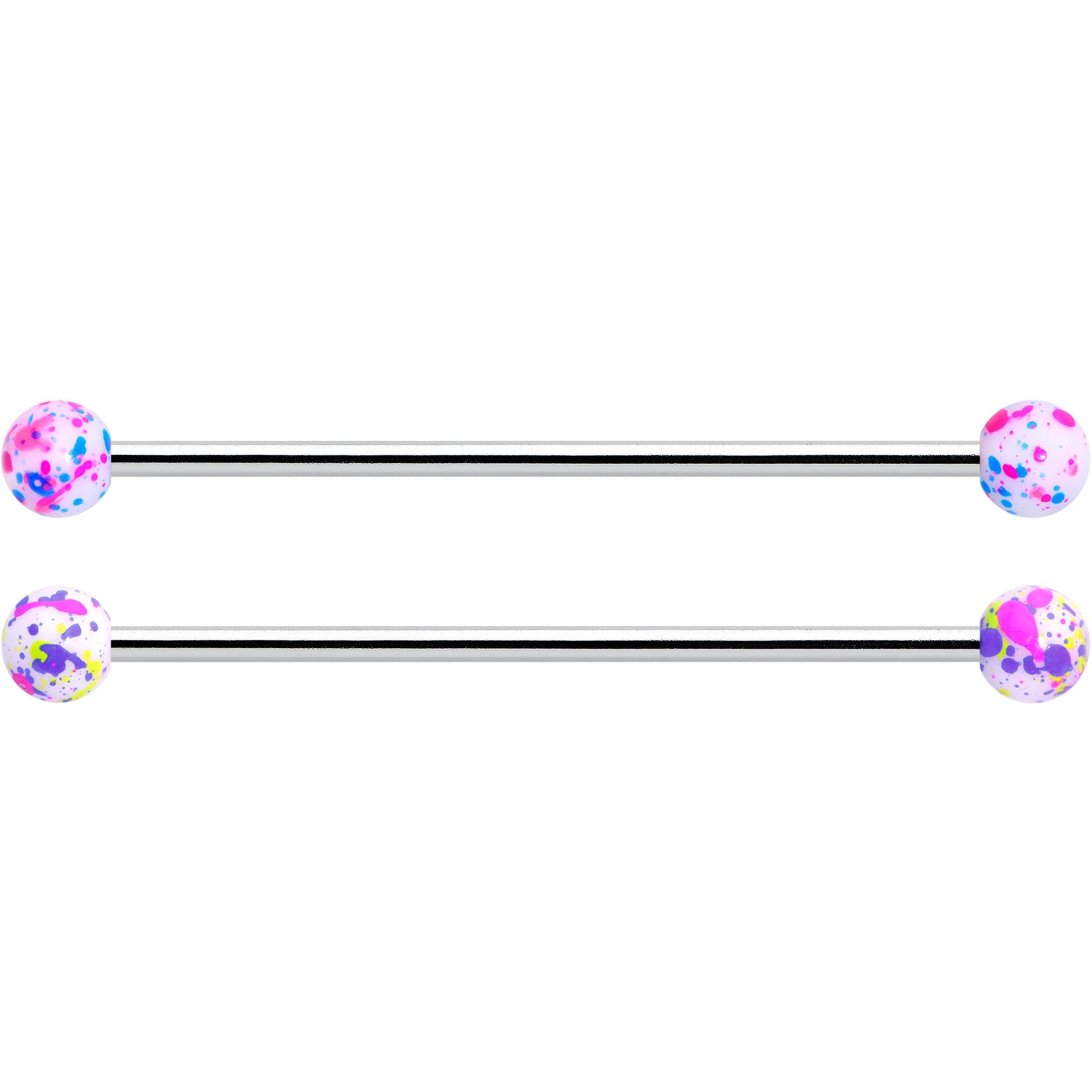 BodyCandy 14G Splatter Pink White Purple Industrial Barbell 38mm Set of 4 — lifestyle context