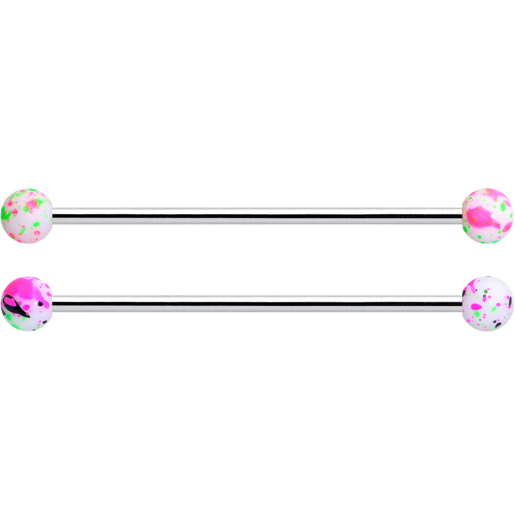 BodyCandy 14G Splatter Pink White Purple Industrial Barbell 38mm Set of 4 — side view