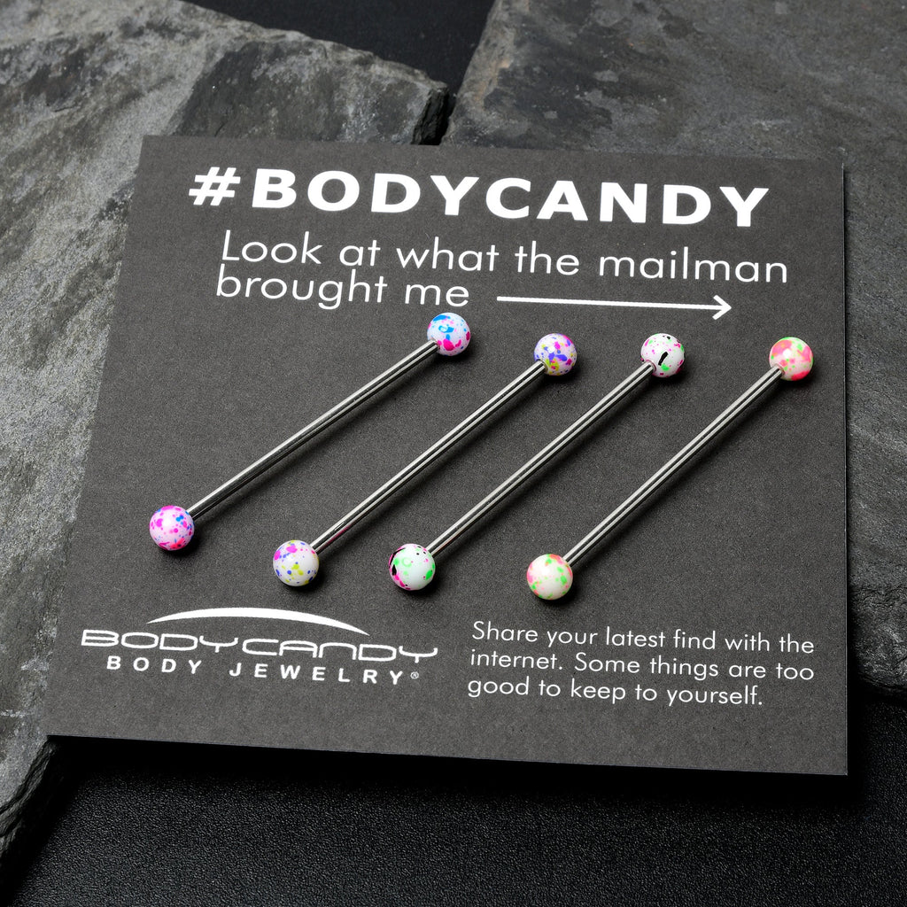 BodyCandy 14G Splatter Pink White Purple Industrial Barbell 38mm Set of 4 — back view