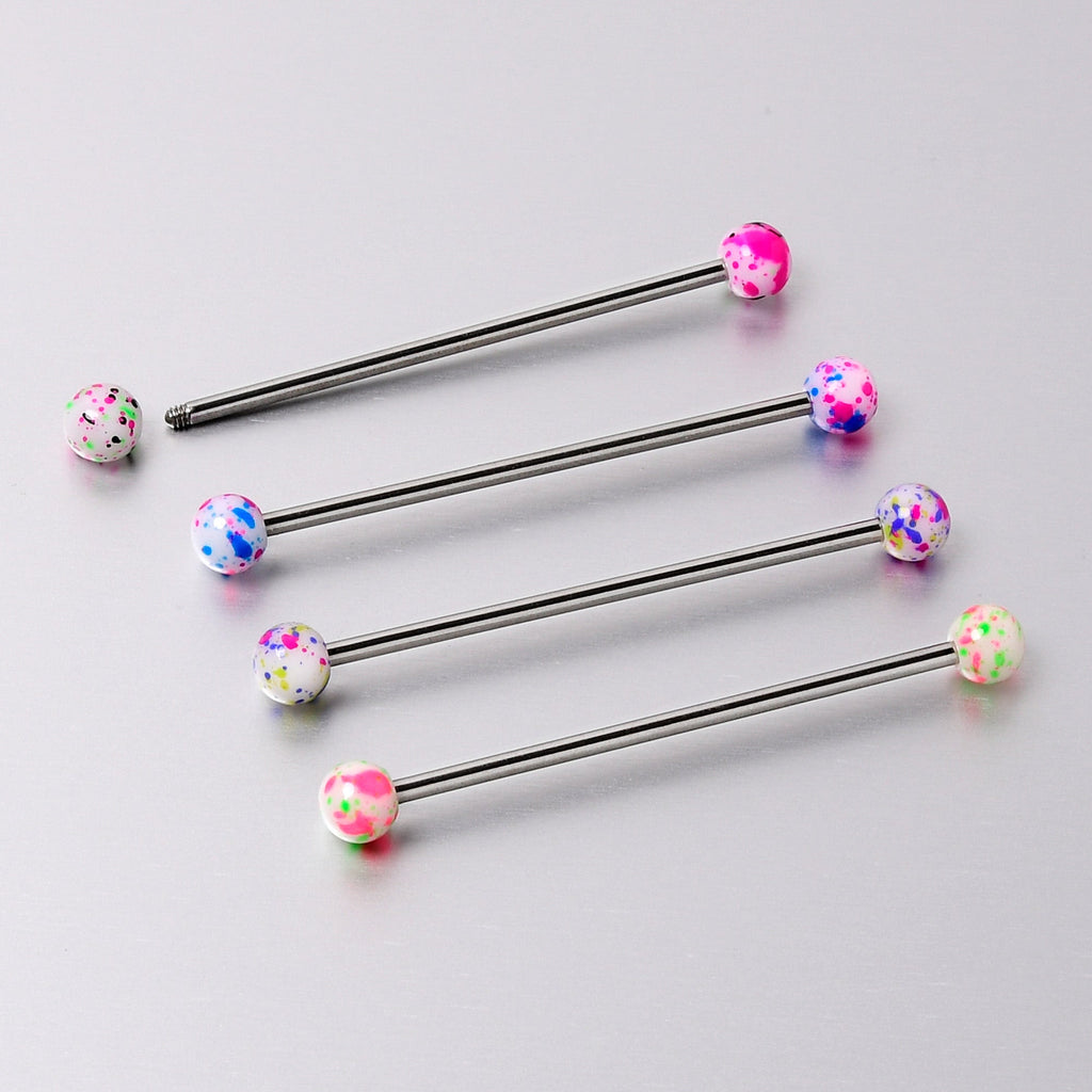 BodyCandy 14G Splatter Pink White Purple Industrial Barbell 38mm Set of 4 — size reference