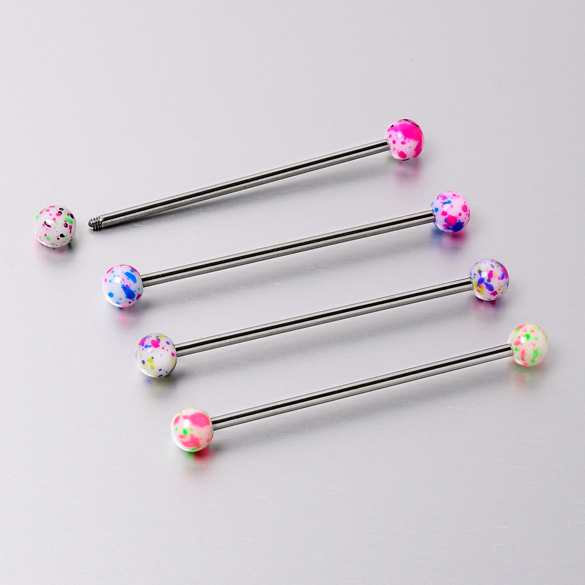 BodyCandy 14G Splatter Pink White Purple Industrial Barbell 38mm Set of 4 — size reference