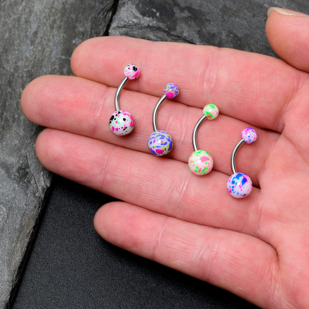 BodyCandy Splatter Pink Blue Purple Green Belly Ring Set of 4 — detail close-up