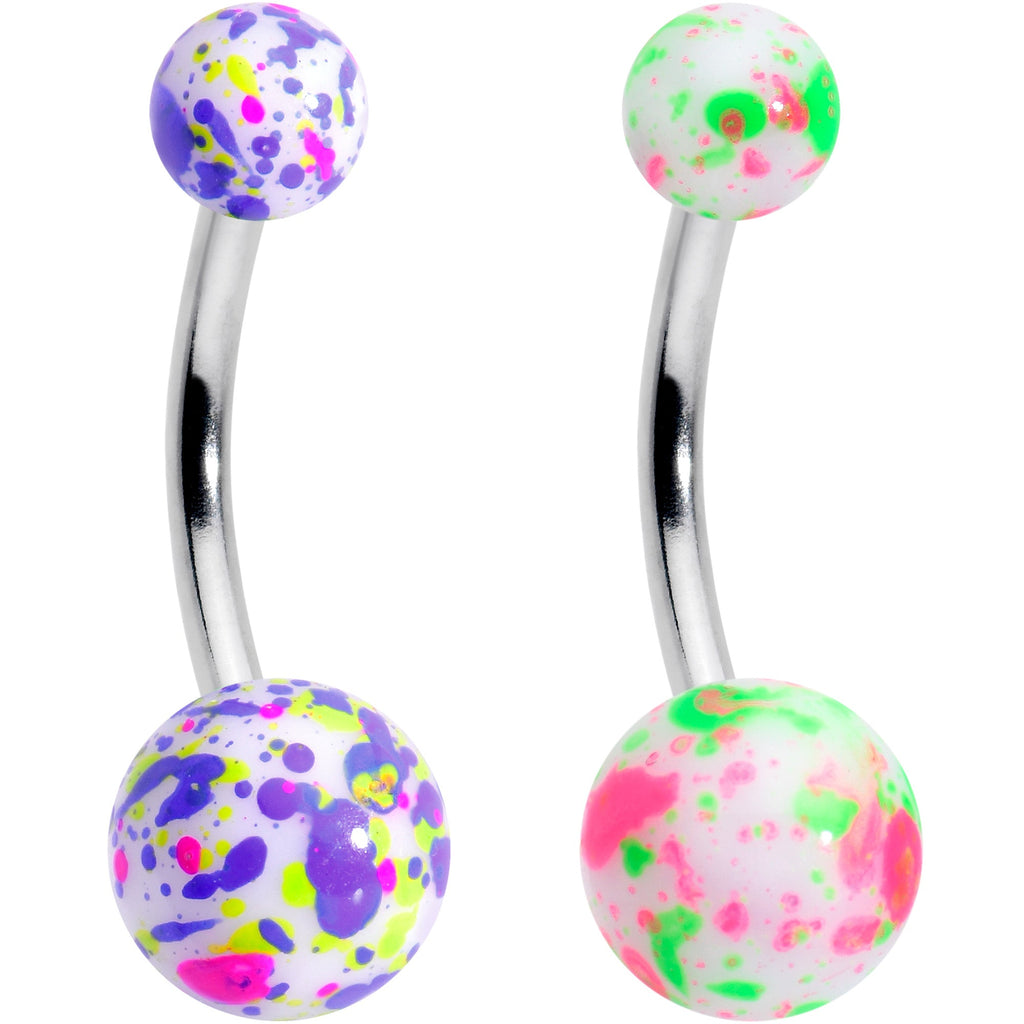 BodyCandy Splatter Pink Blue Purple Green Belly Ring Set of 4 — side view