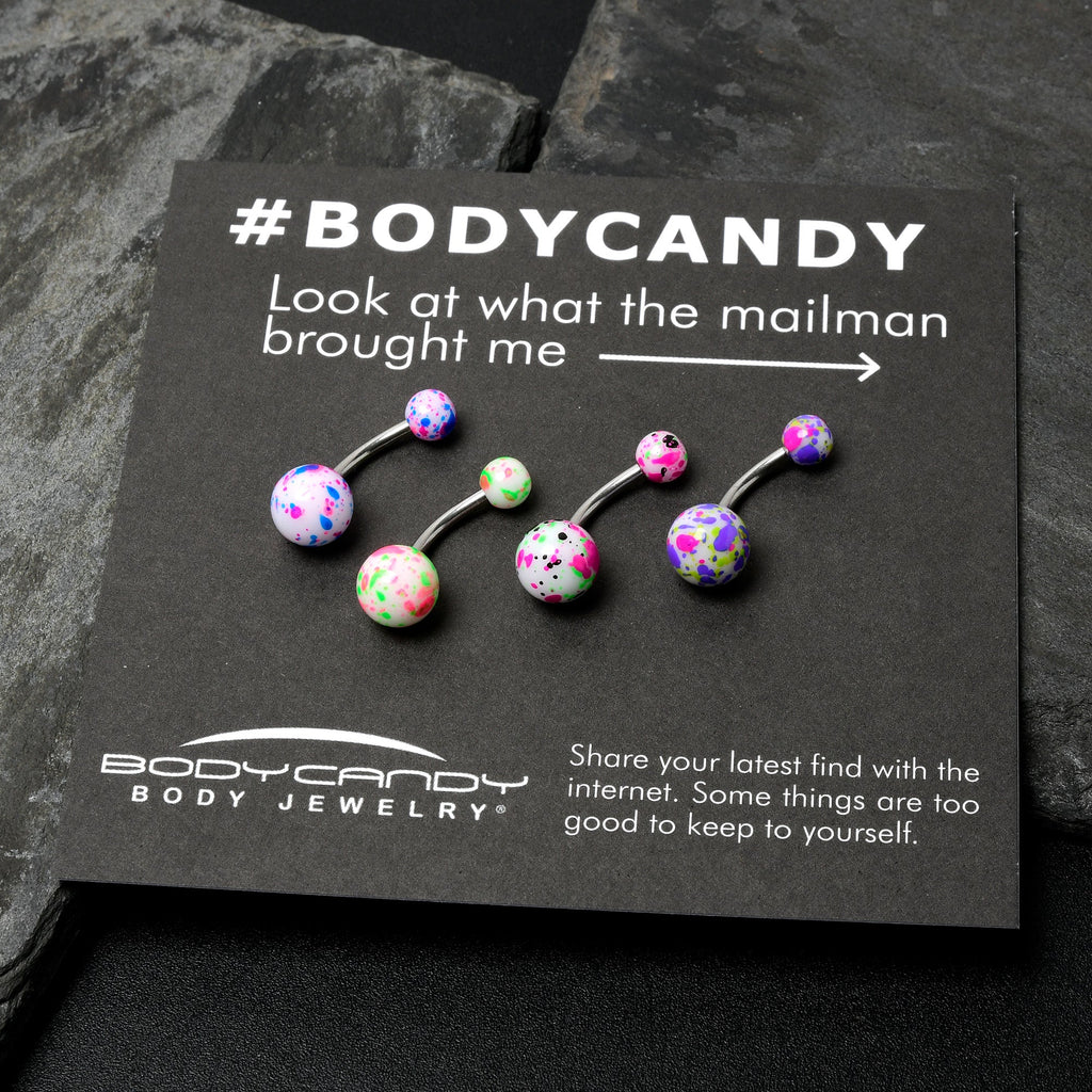 BodyCandy Splatter Pink Blue Purple Green Belly Ring Set of 4 — back view