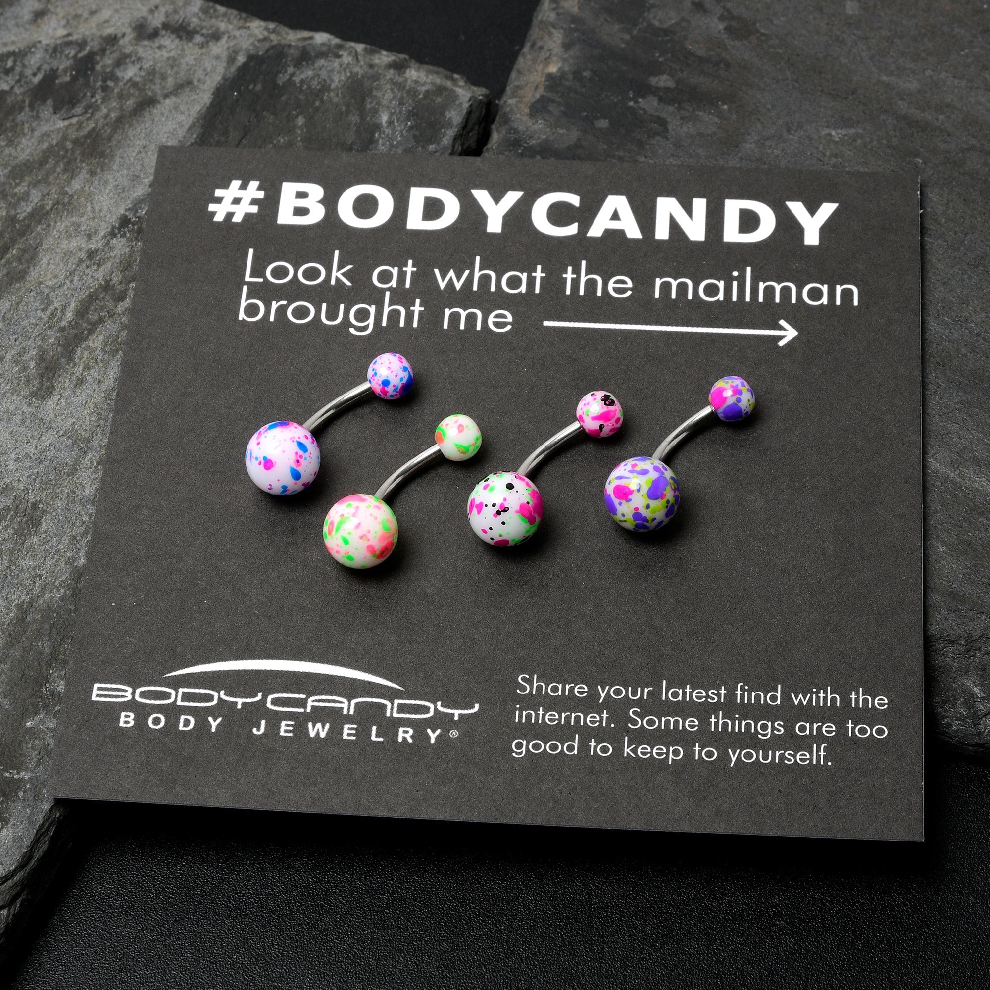 BodyCandy Splatter Pink Blue Purple Green Belly Ring Set of 4 — back view