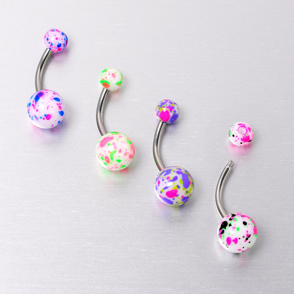 BodyCandy Splatter Pink Blue Purple Green Belly Ring Set of 4 — size reference
