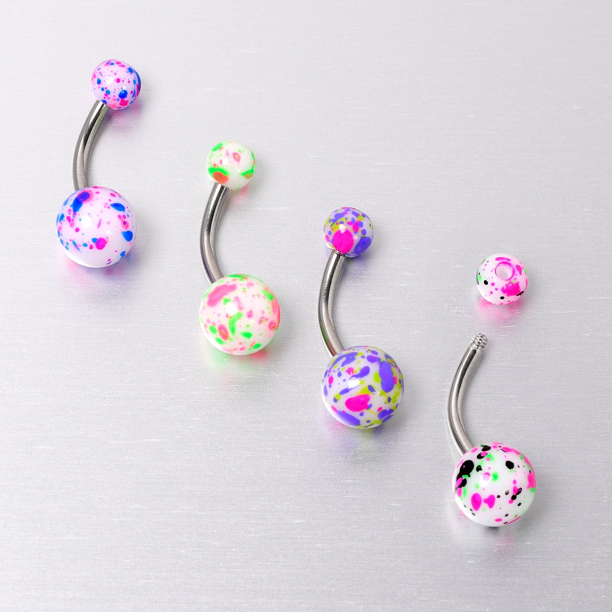 BodyCandy Splatter Pink Blue Purple Green Belly Ring Set of 4 — size reference
